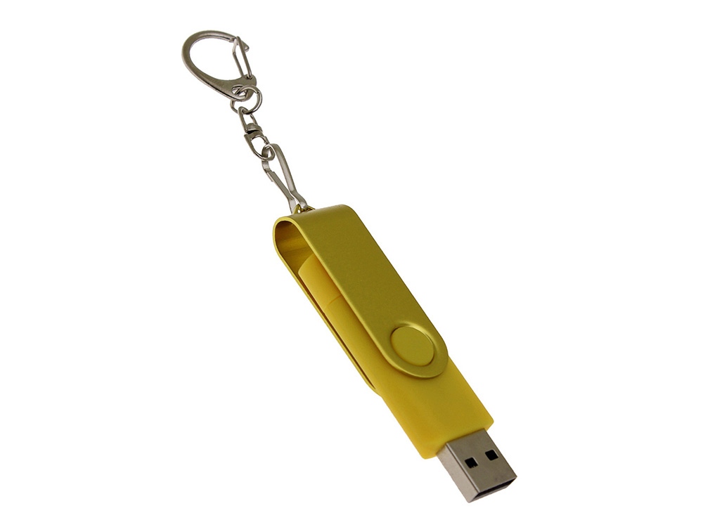 USB-флешка на 32 Гб 2 в 1 поворотный механизм, c дополнительным разъемом Type-C с одноцветным металлическим клипом, желтый