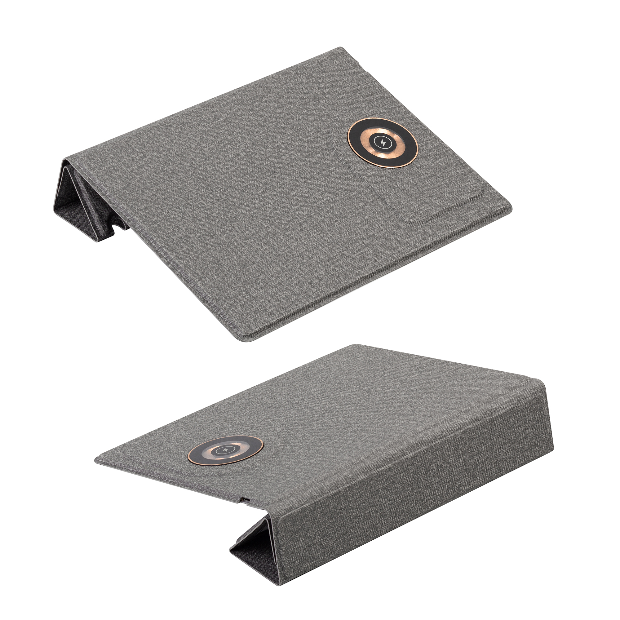 Настольная складная подставка "Cool Mat" с беспроводным (15W) ЗУ, сенсорной подсветкой логотипа, функцией MagSafe и ковриком для мыши, цвет серый