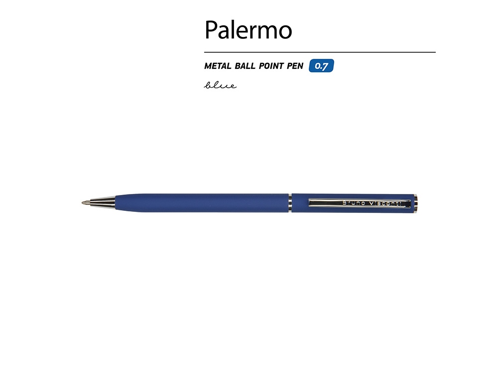Ручка шариковая автоматическая BrunoVisconti® PALERMO цвет корпуса синий, soft-touch, 0.7 мм