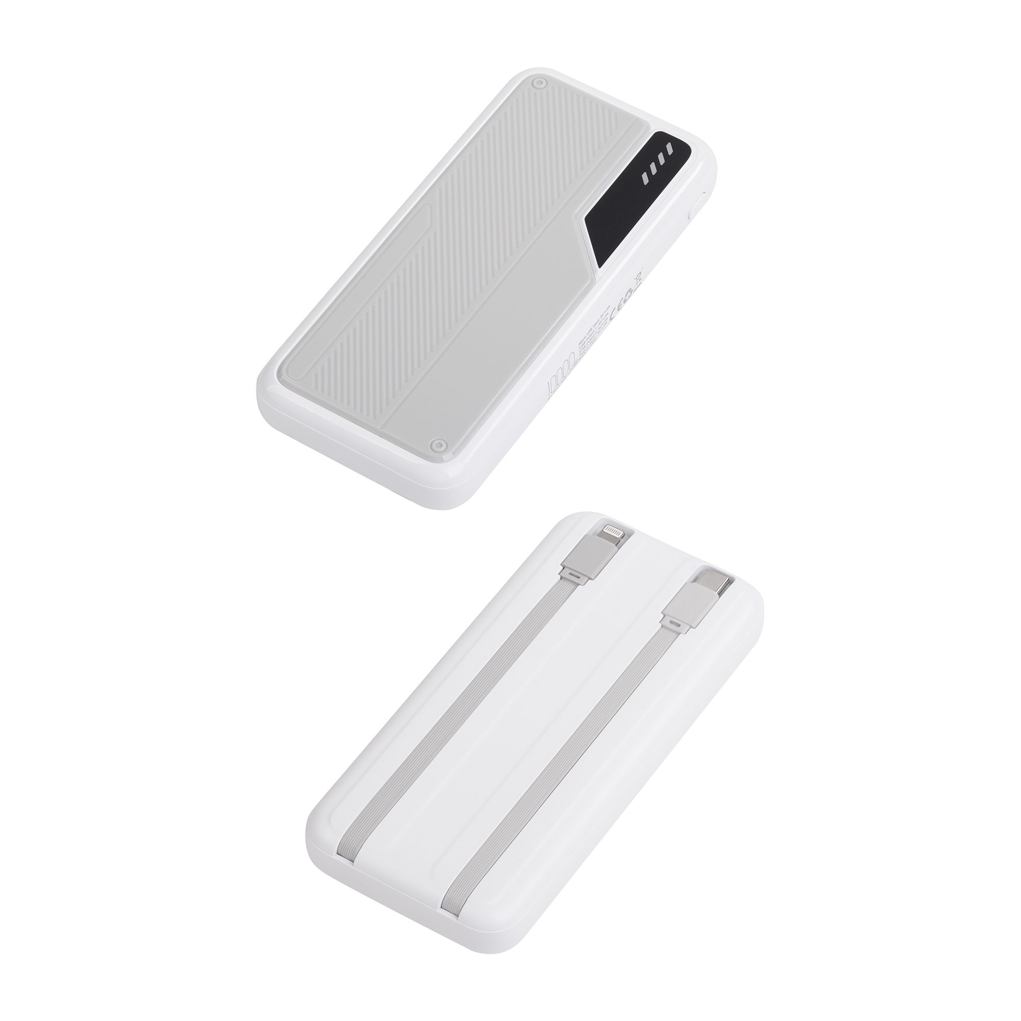 Зарядное устройство "Connect" 10000 mAh со встроенными Type-C/Lightning кабелями, цвет белый с серым
