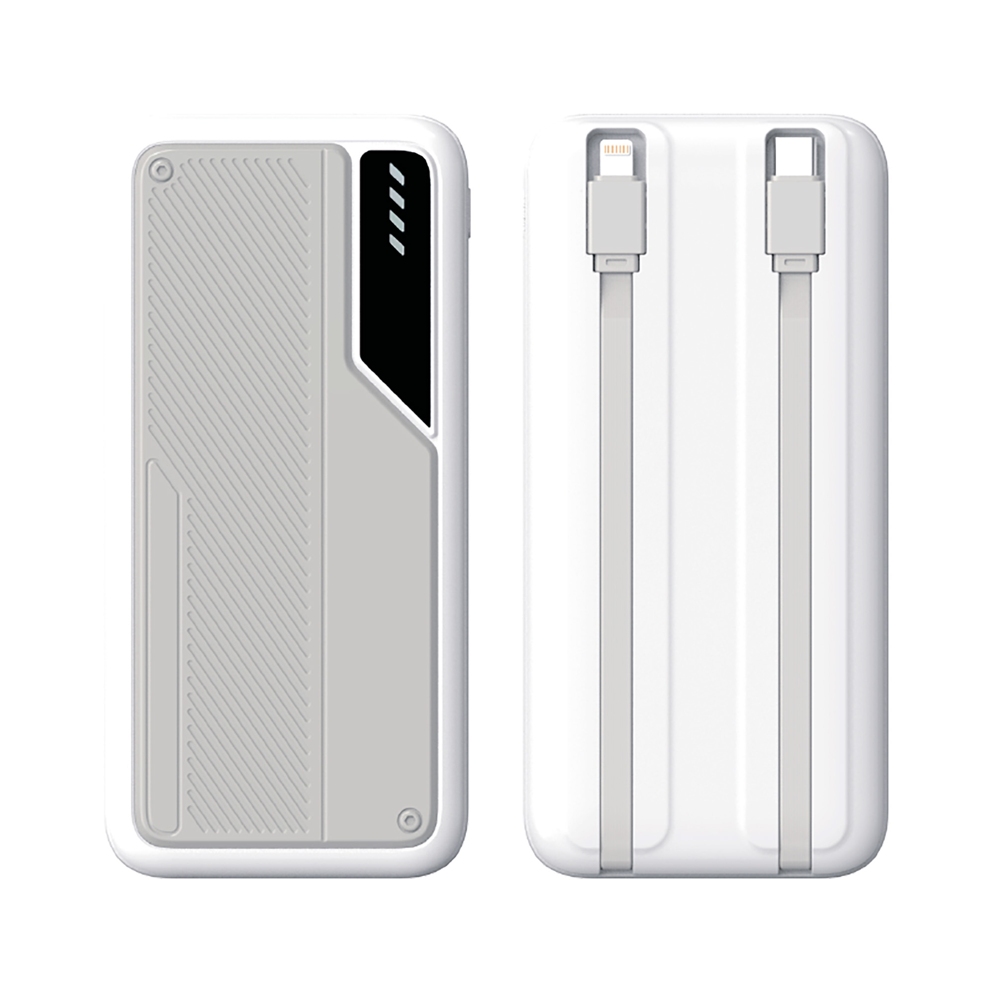 Зарядное устройство "Connect" 10000 mAh со встроенными Type-C/Lightning кабелями, цвет белый с серым