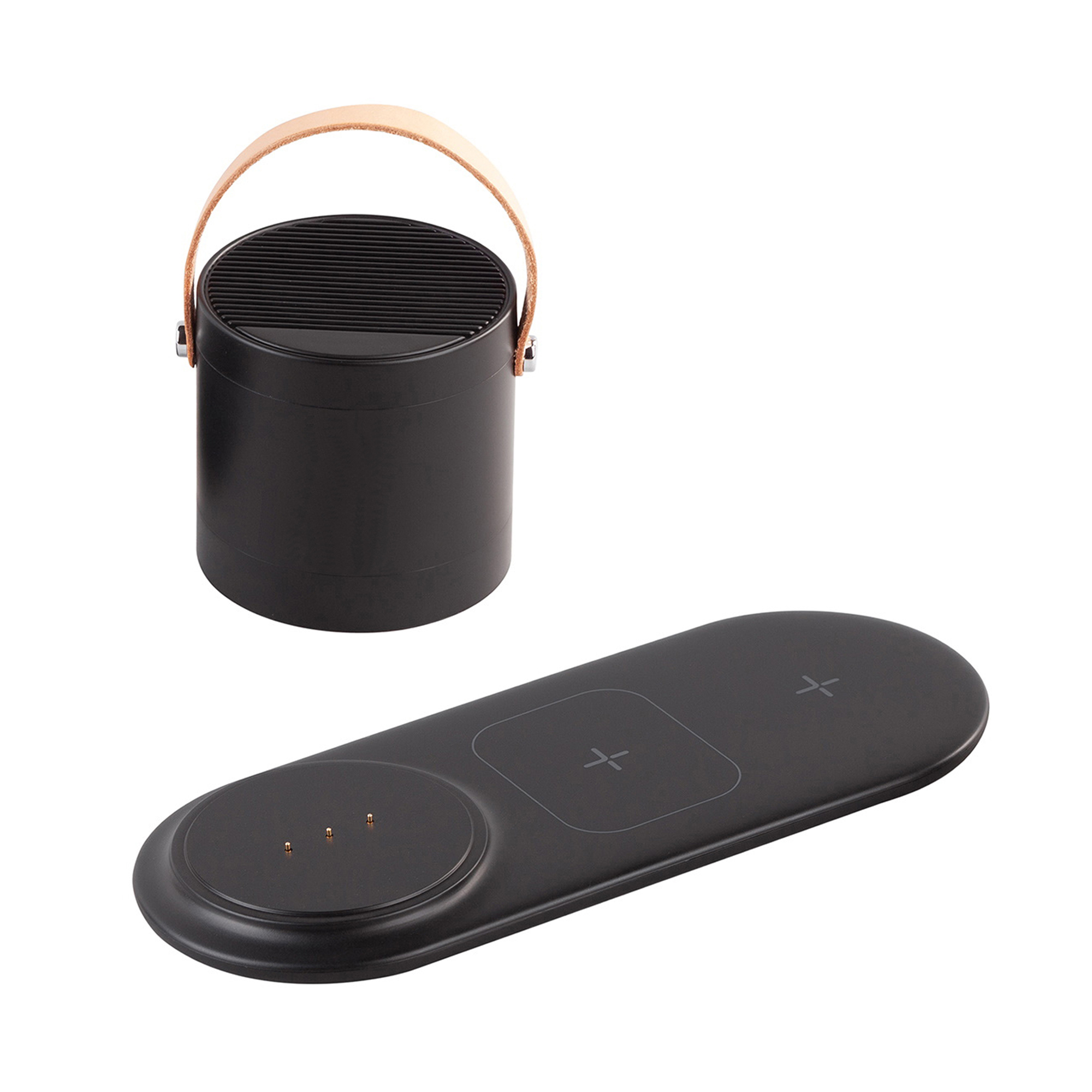 Настольная беспроводная (15W) зарядная станция "Blacksmith" с bluetooth колонкой с подсветкой логотипа, цвет черный