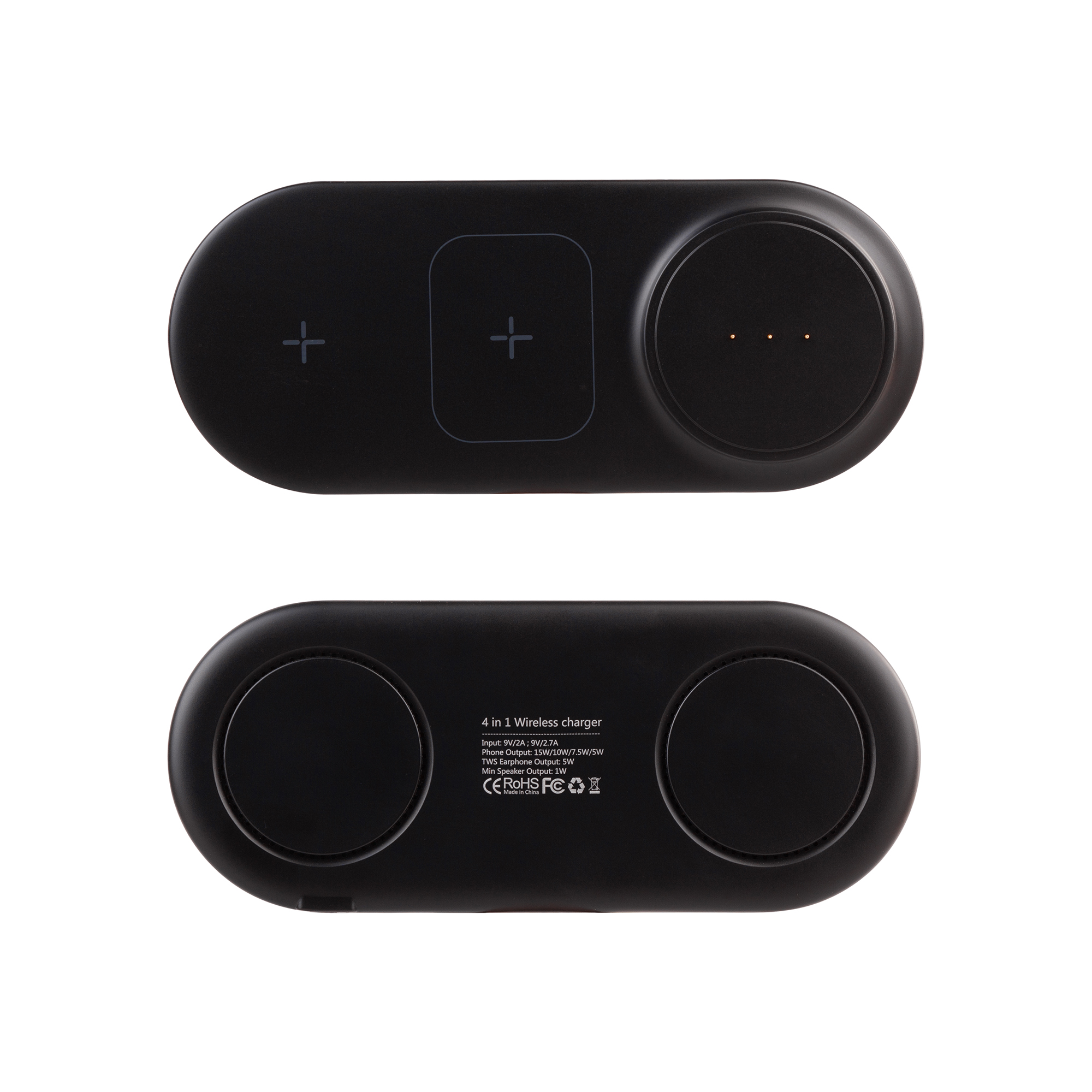 Настольная беспроводная (15W) зарядная станция "Blacksmith" с bluetooth колонкой с подсветкой логотипа, цвет черный