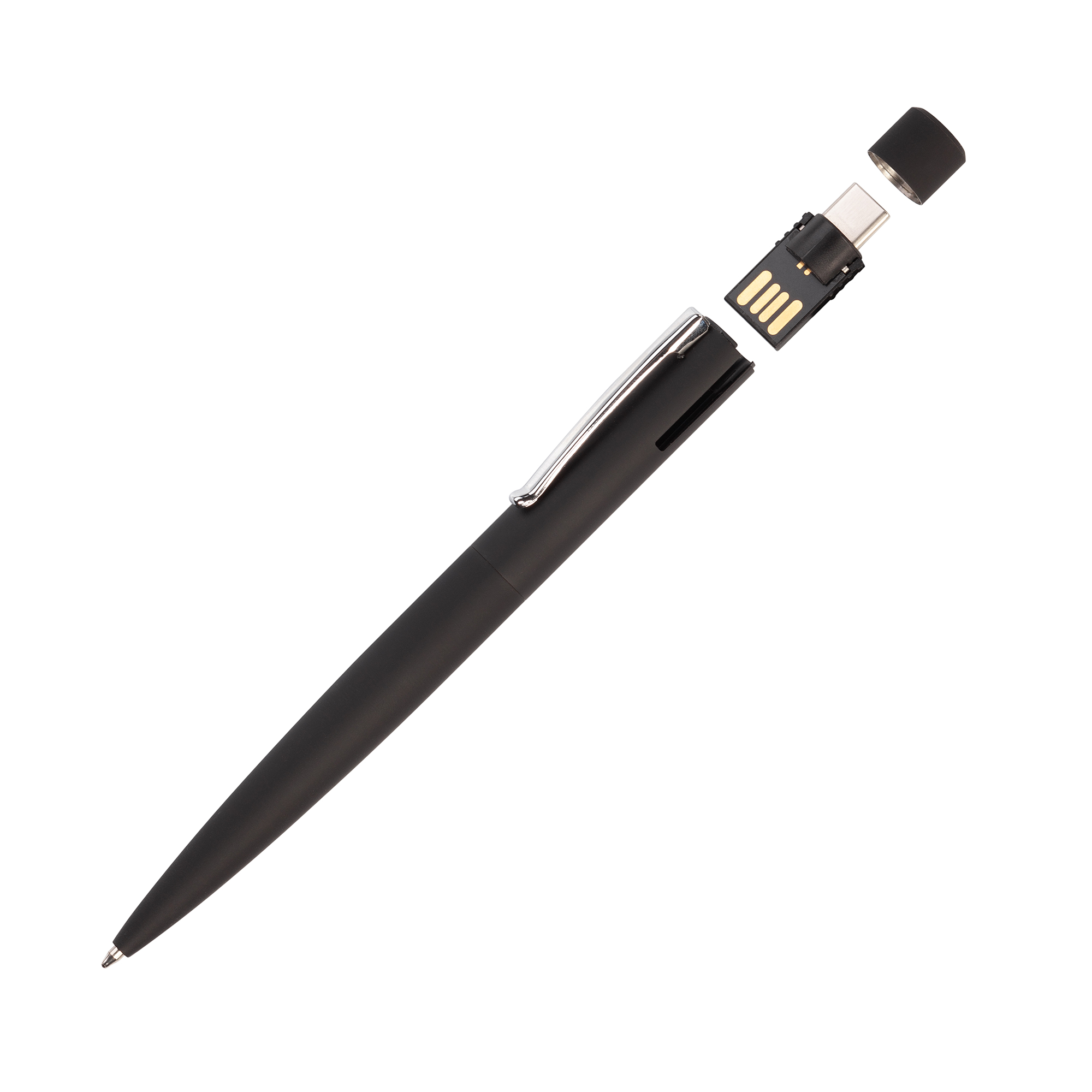 Ручка шариковая "Secret" с флеш-картой OTG 32Gb (USB2.0/Type-C), покрытие soft touch, цвет черный