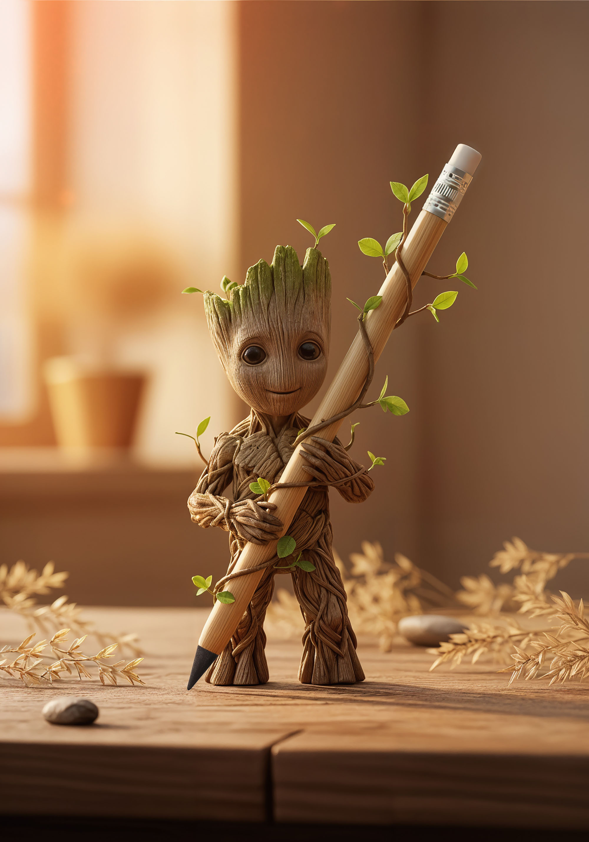 Вечный карандаш "Groot" с ластиком, бамбук, цвет бежевый