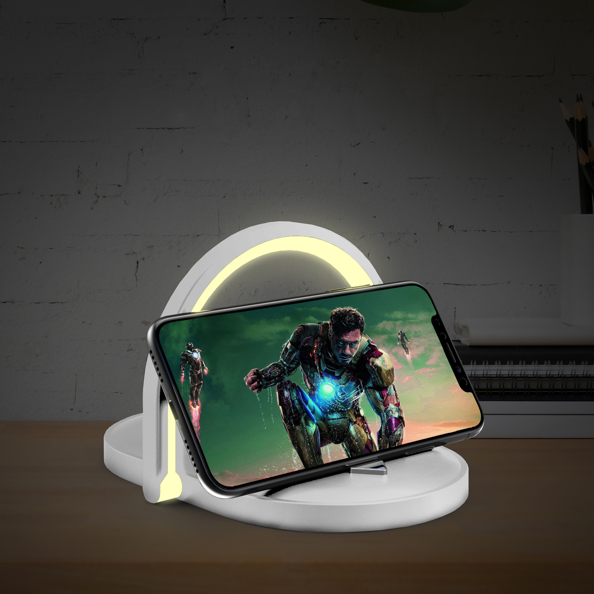Лампа складная с беспроводным (15W) зарядным устройством "Sky Light", цвет белый с серым