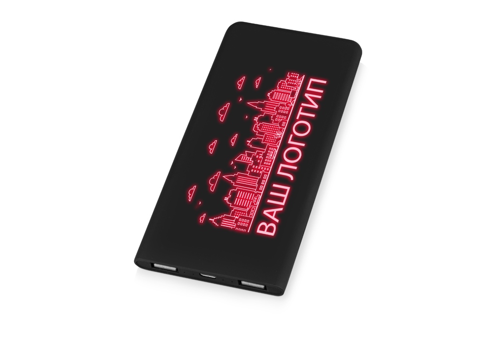 Портативное зарядное устройство с красной подсветкой логотипа Faros, soft-touch, 4000 mAh, черный