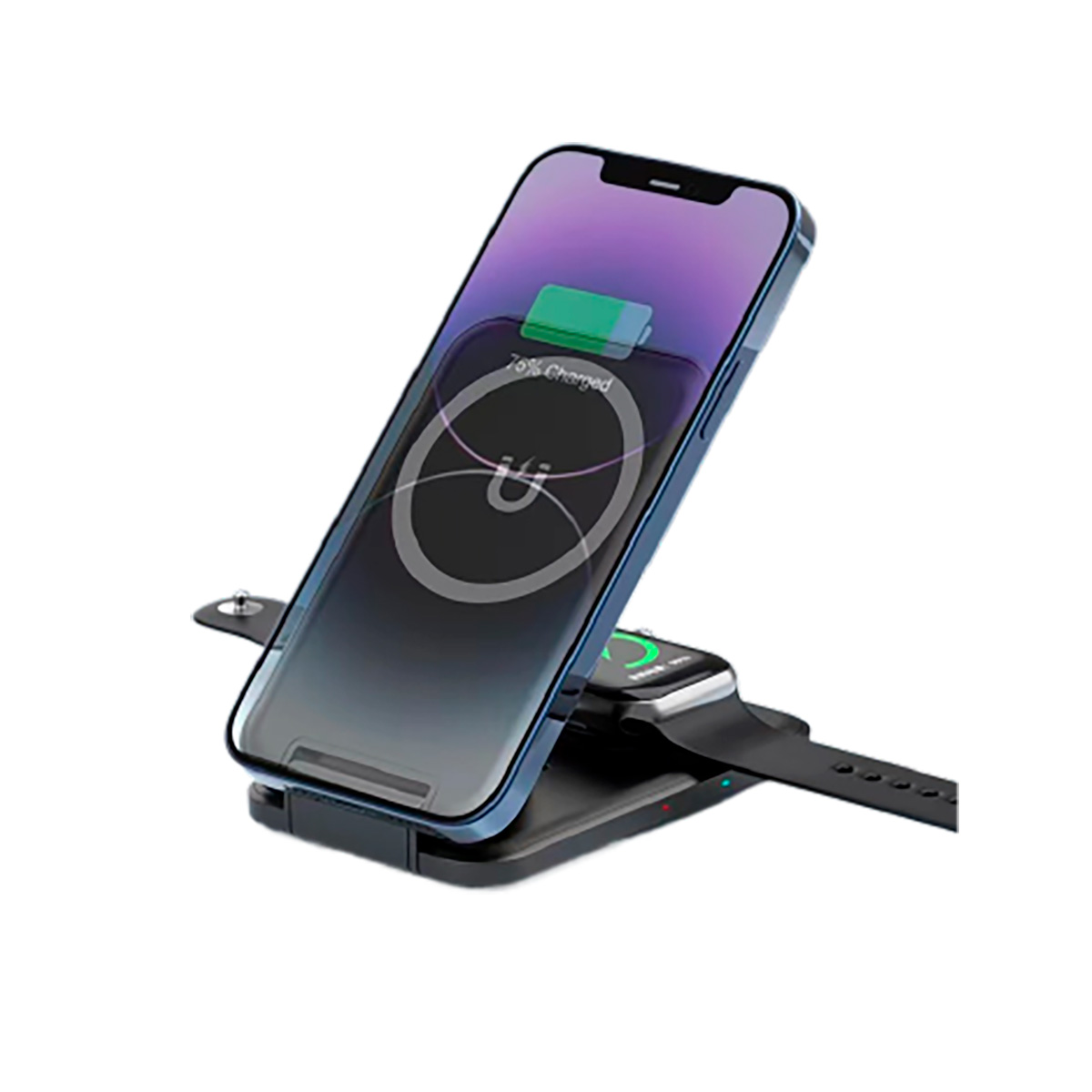 Складная беспроводная (15W) зарядная станция "Slap" с MagSafe, цвет черный