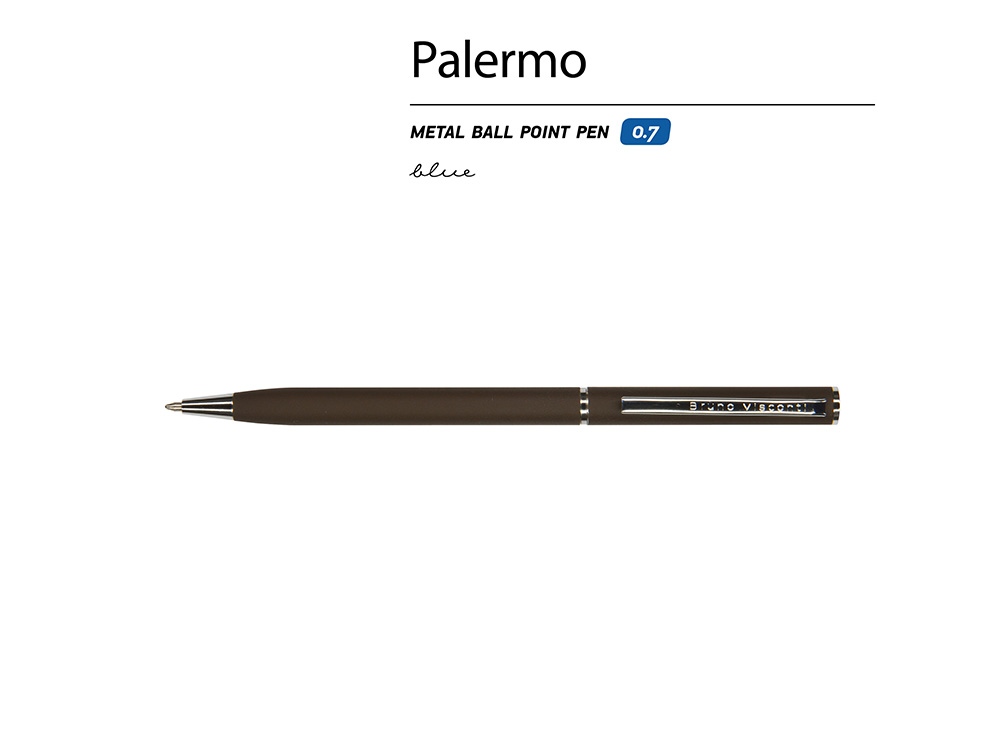 Ручка шариковая автоматическая BrunoVisconti® PALERMO цвет корпуса коричневый, soft-touch, 0.7 мм