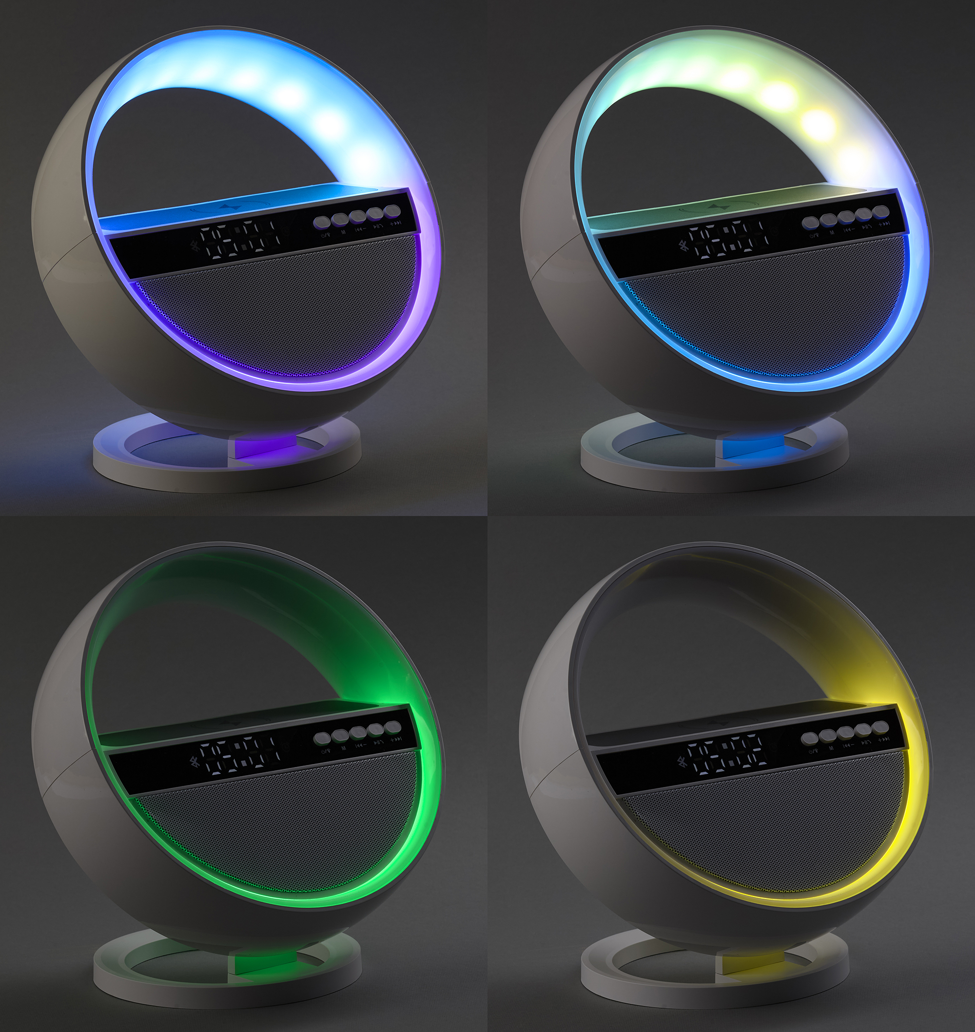 Bluetooth колонка "Smart Orb" 5Вт с беспроводным (15W) ЗУ, лампой, часами, FM радио, цвет белый