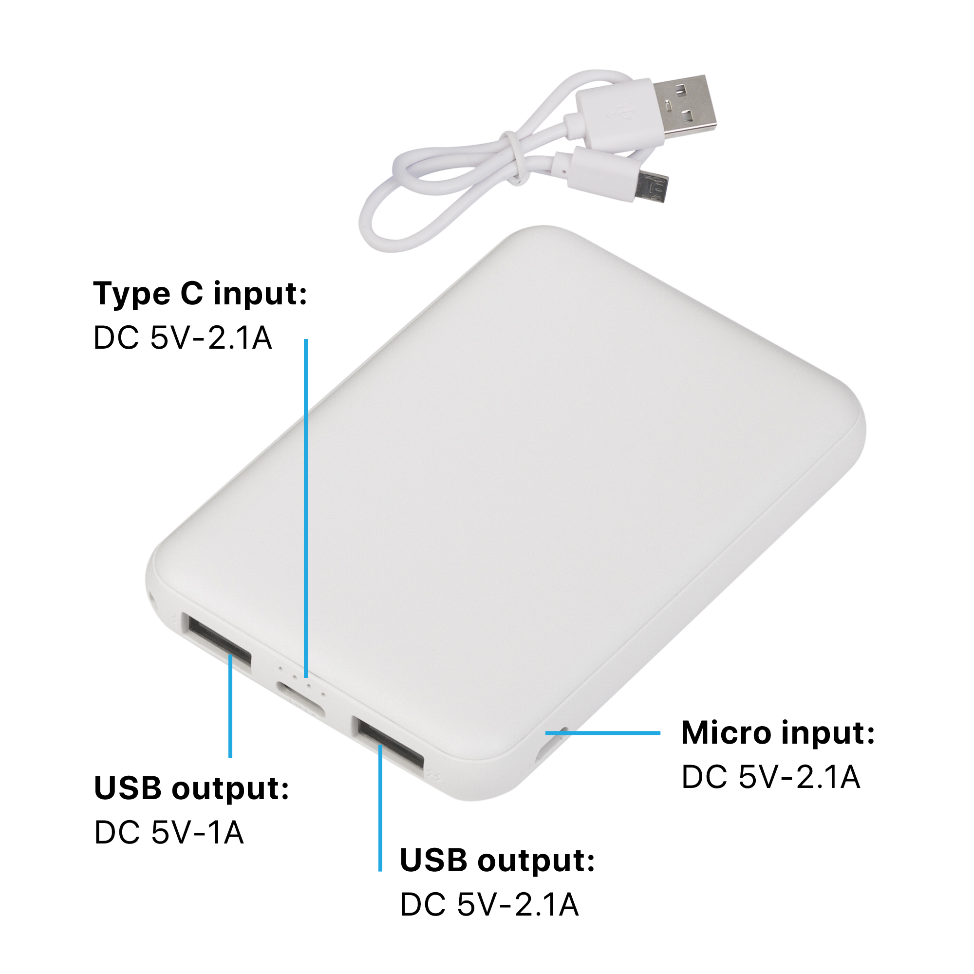 Зарядное устройство "Compact", 5000 mAh, белый, цвет белый