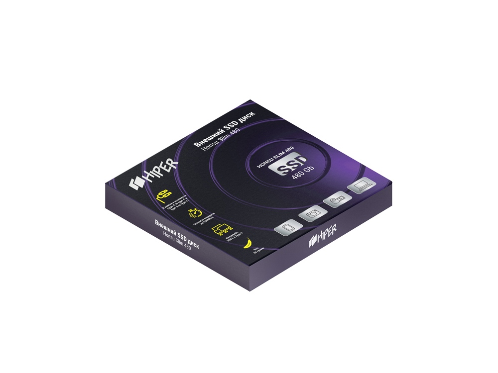 Внешний SSD накопитель Honsu Slim 480 480GB USB3.1 Type-C, Slim, Hiper, серебристый