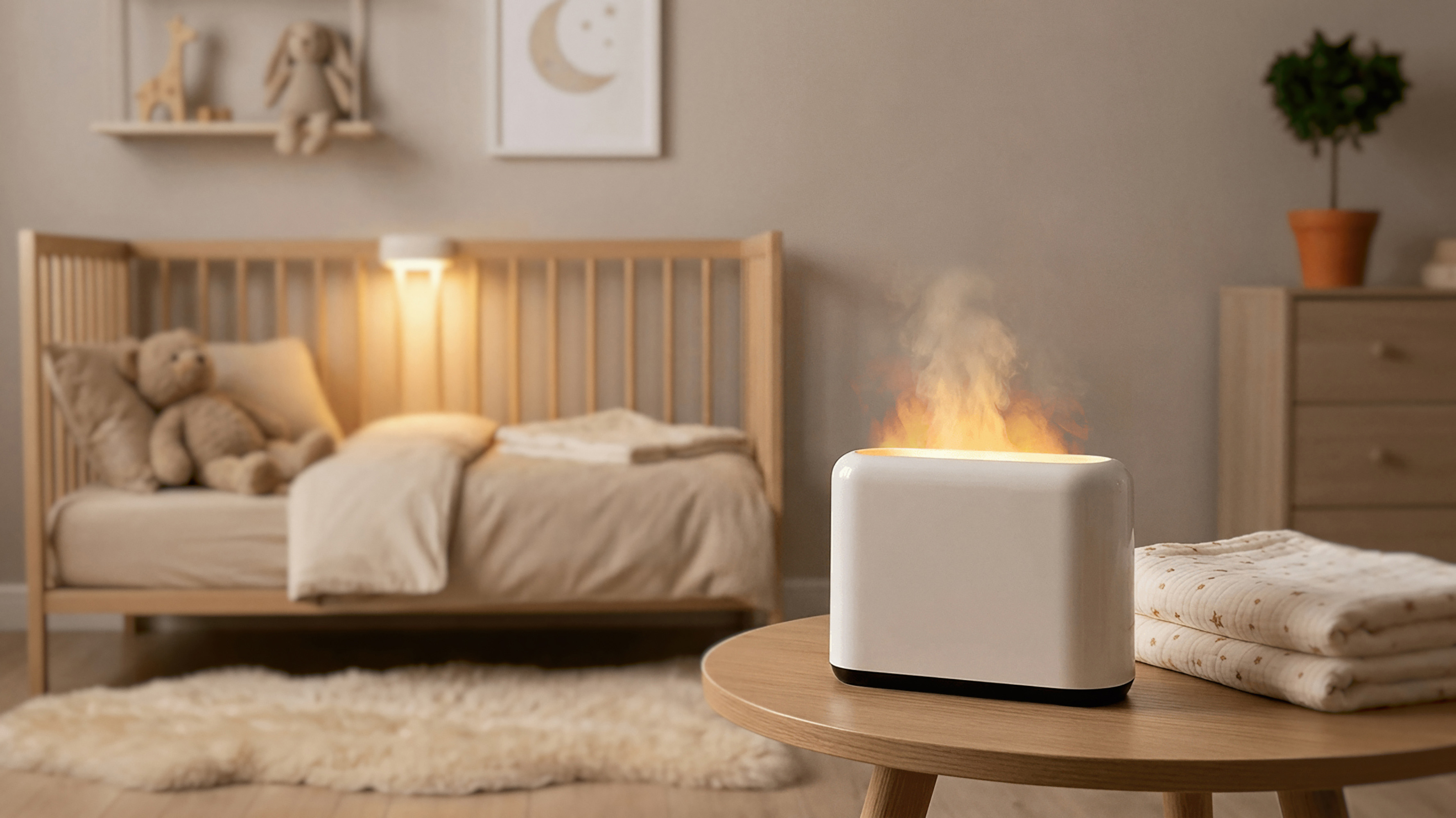 Увлажнитель "Flame" с эффектом пламени, цвет белый
