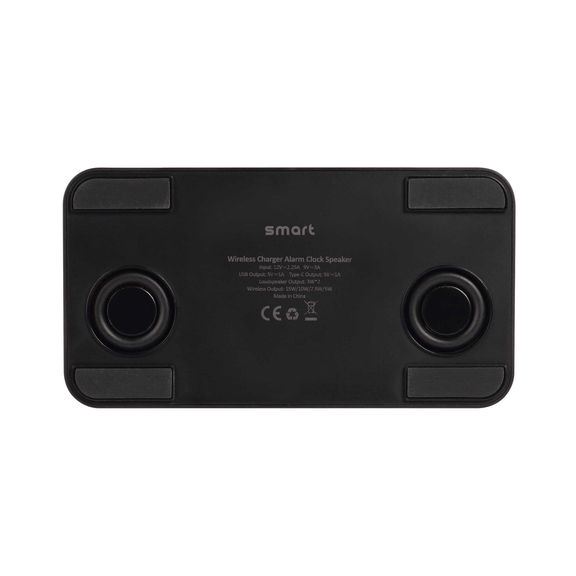 Настольные часы "Smart Box" с bluetooth колонкой (2х3Вт), беспроводным (15W) зарядным устройством и складной подставкой под смартфон, цвет черный