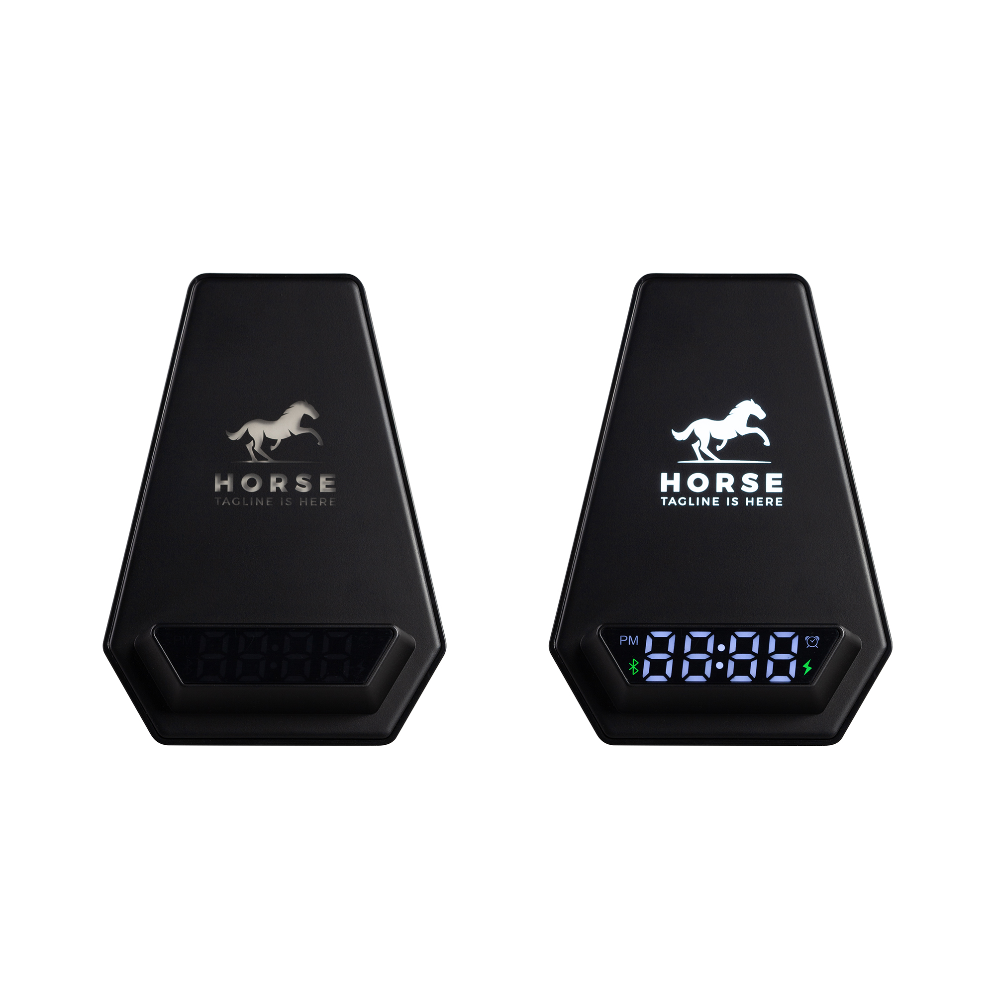 Настольная Bluetooth колонка (3Вт) "Smart Pyramid" с часами и беспроводным (15W) зарядным устройством, с подсветкой логотипа, цвет черный