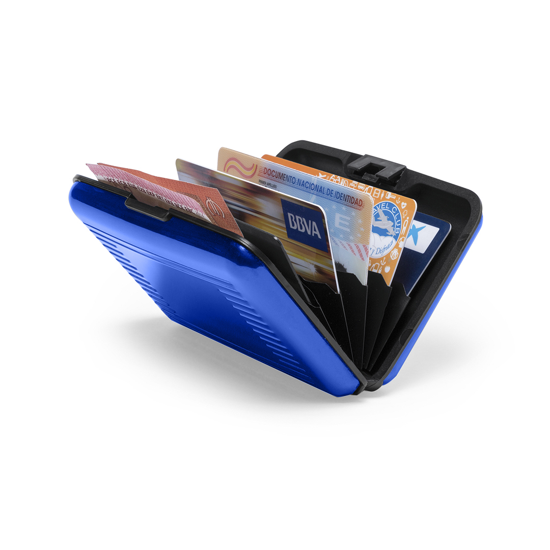 Футляр "Trust" для банковских карт и визиток с RFID - защитой от считывания данных, серебристый, цвет синий