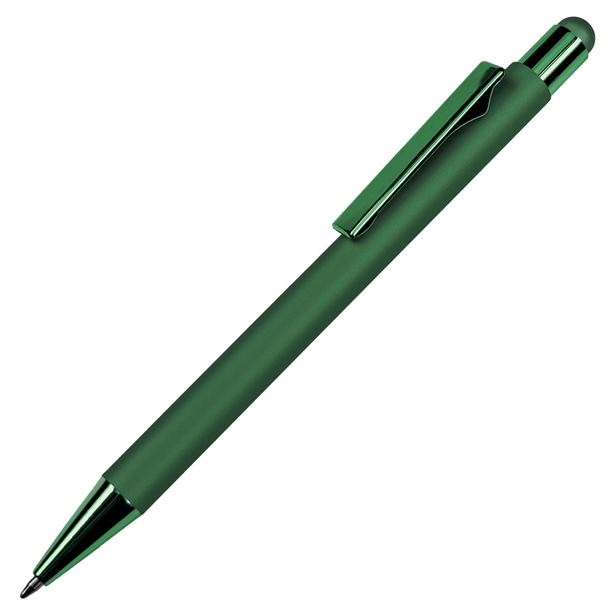 Ручка шариковая FACTOR COLOR со стилусом, зеленый, металл, пластик, софт-покрытие