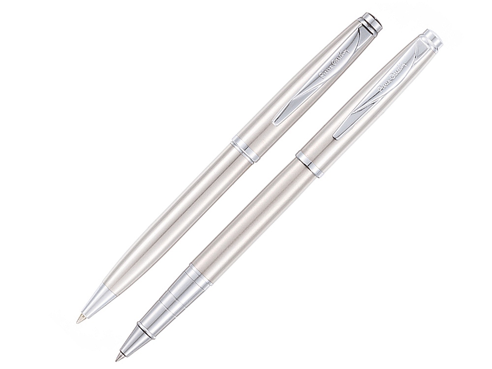 Набор Pierre Cardin коллекция ПАРА (PEN&PEN) : ручка шариковая + роллер. Корпус - латунь и хромоникилевое покрытие.Отделка и детали дизайна - сталь, хром. Цвет - серебристый. Упаковка Е.