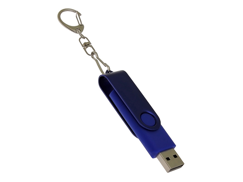 USB-флешка на 32 Гб 2 в 1 поворотный механизм, c дополнительным разъемом Type-C с одноцветным металлическим клипом, синий