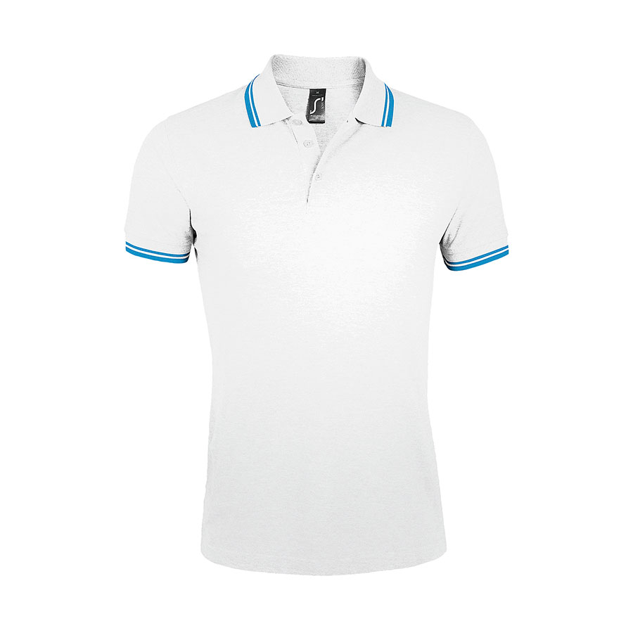 Поло "Pasadena Men" белый, голубой__2XL, 100% х/б, 200г/м3