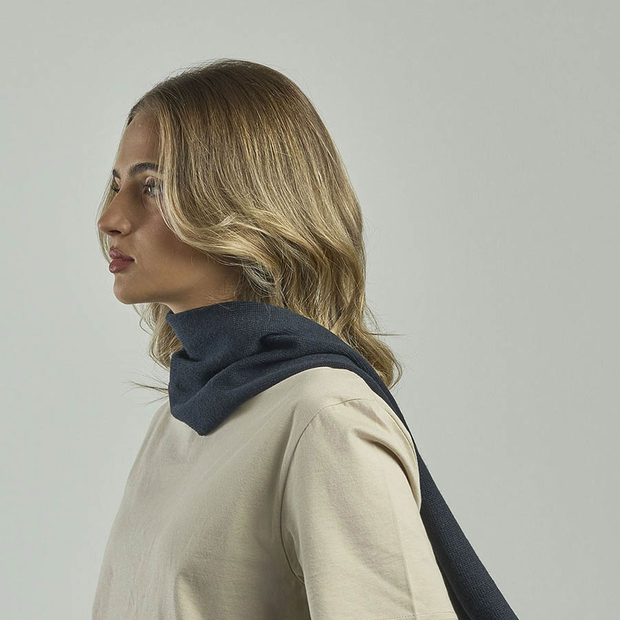 Шарф вязаный двойной "WIND SCARF-S", тёмно-синий,100% переработанный полиэстер