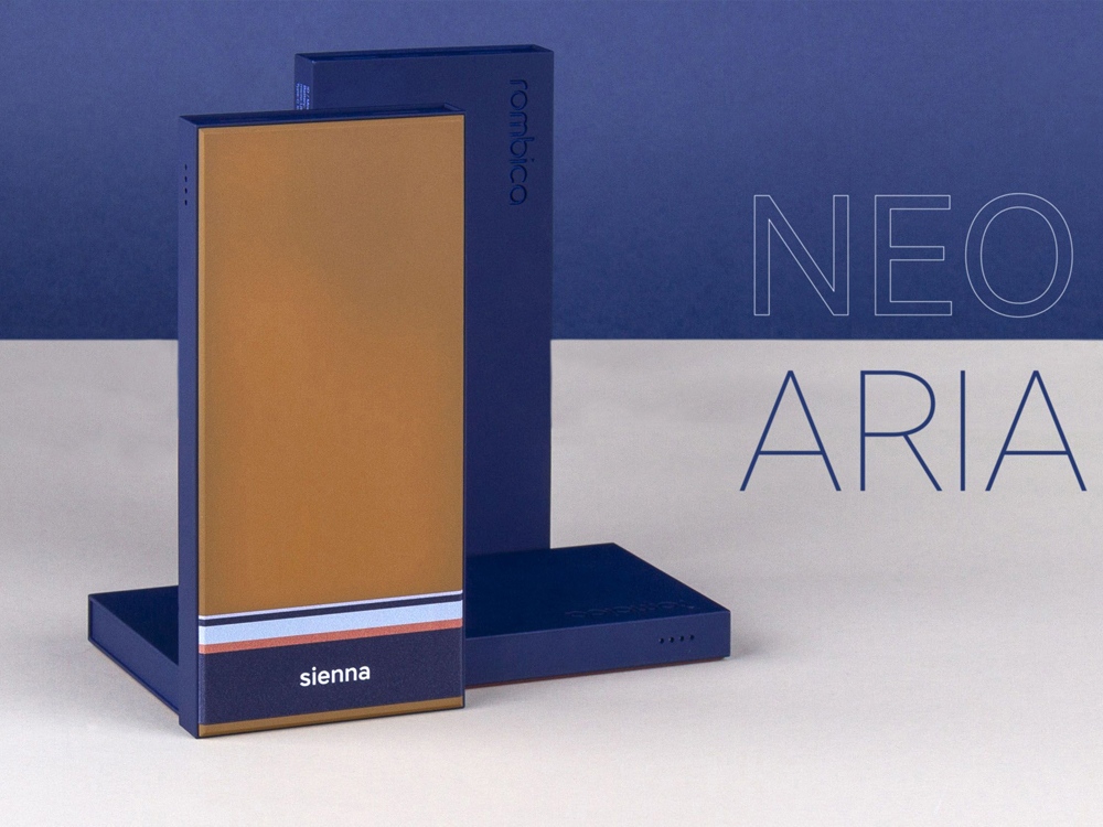 Внешний аккумулятор Rombica NEO ARIA Sienna, 10000мАч, Soft-touch, PD, QCharge, Type-C, охра/синий, светло-коричневый, синий