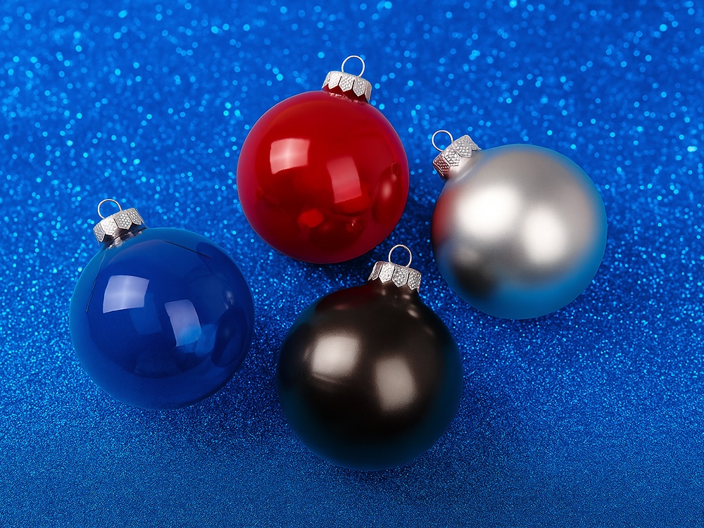 Стеклянный елочный шар Christmas bauble, черный металлик, с серебристым колпачком в черной коробке