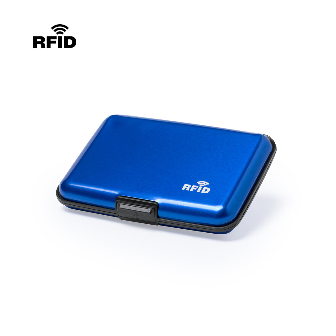 Футляр "Trust" для банковских карт и визиток с RFID - защитой от считывания данных, серебристый, цвет синий