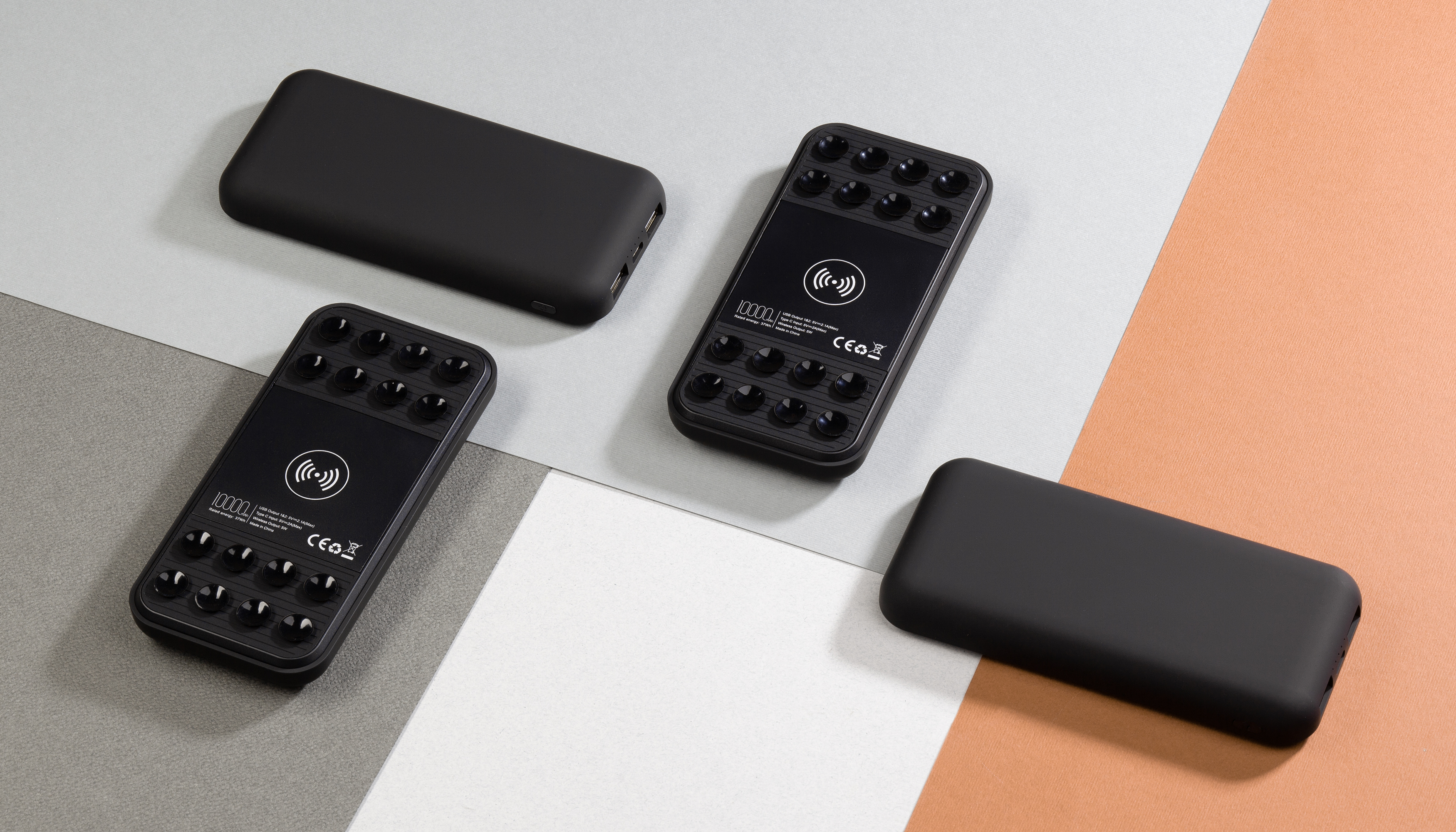 Беспроводное зарядное устройство "Sticky SOFTTOUCH", 10000 mAh с подсветкой логотипа и присосками, цвет черный