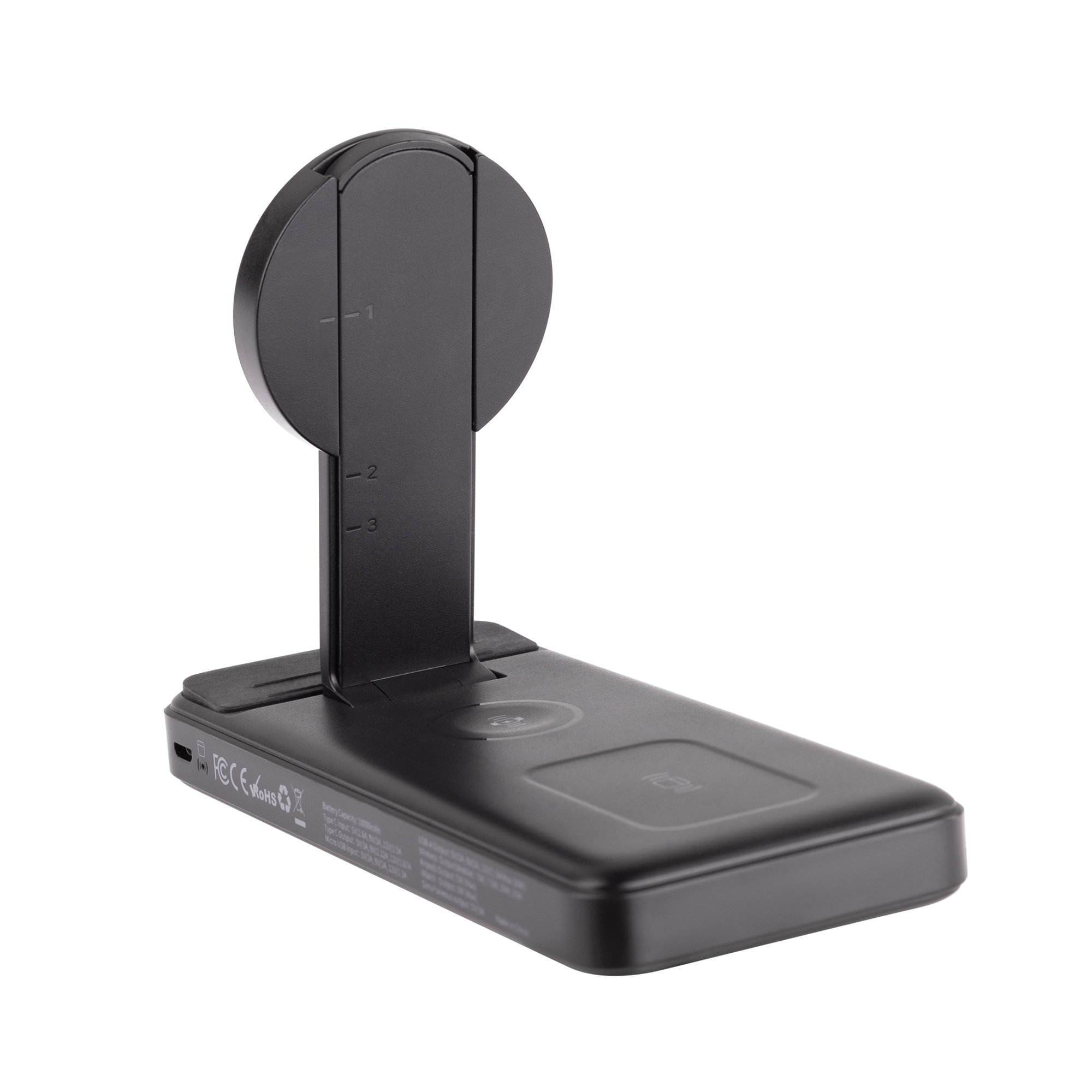 Беспроводная зарядная (20W/15W) станция-пауэрбэнк "Slider" 10000 mAh для смартфонов, наушников, часов, с подвижным зарядным блоком, цвет черный