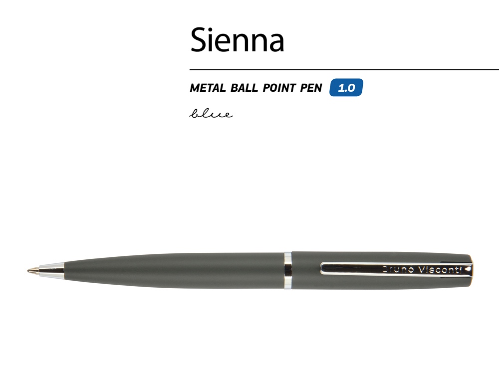Ручка Sienna шариковая  автоматическая, серый металлический корпус soft-touch, 1.0 мм, синяя