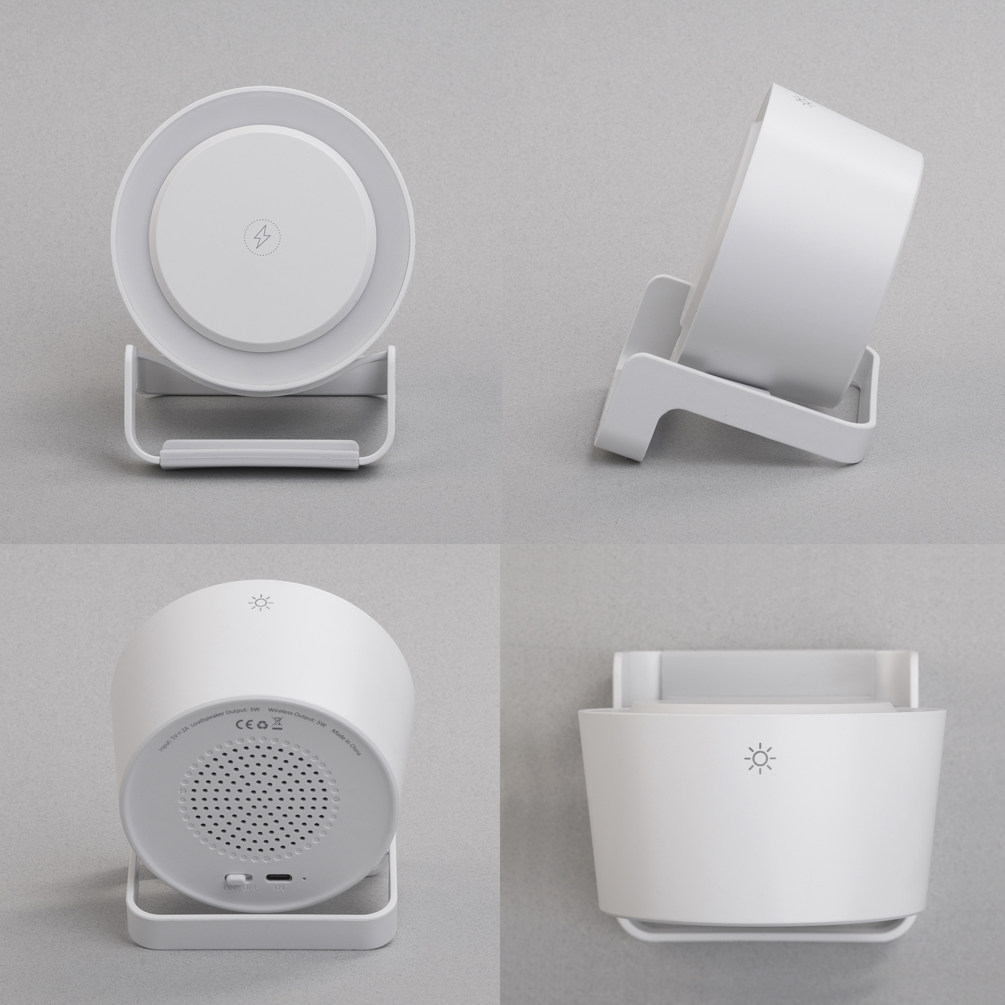 Bluetooth колонка-подставка "Smart Sound" с беспроводным (10W) зарядным устройством и лампой, цвет белый
