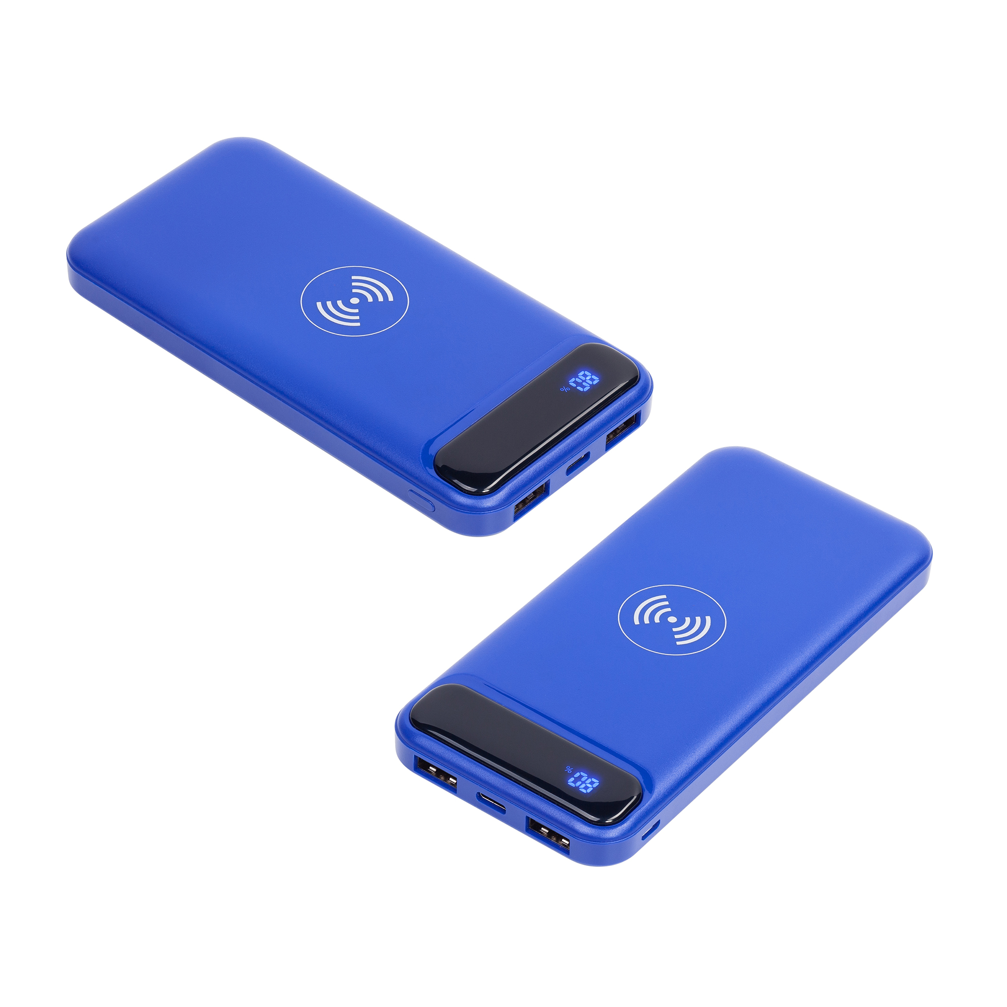 Беспроводное зарядное устройство "Quantum", 10000 mAh с цифровым индикатором заряда, цвет синий