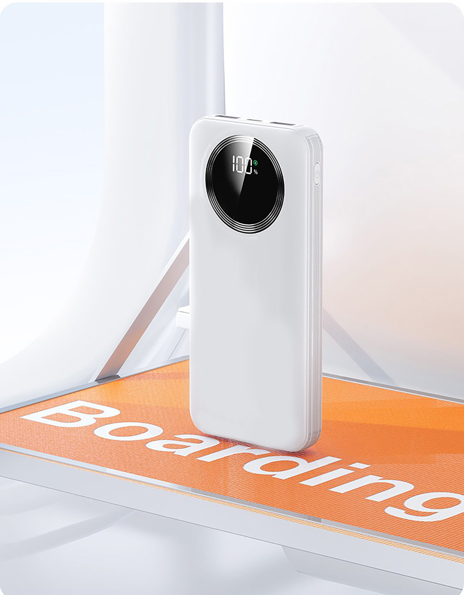 Зарядное устройство "Phantom" 10000 mAh с 4мя встроенными кабелями и цифровым индикатором заряда, цвет белый