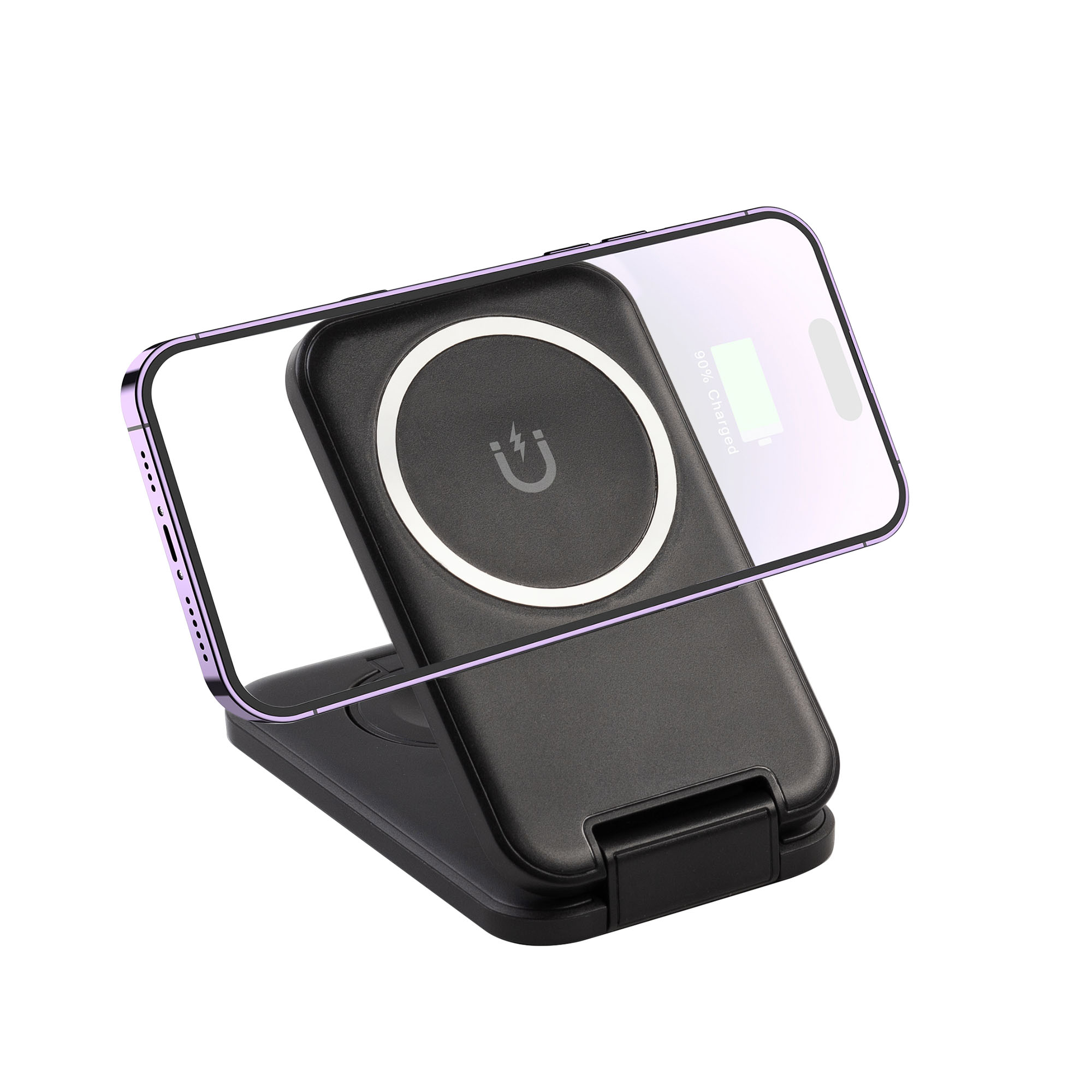 Складная беспроводная (15W) зарядная станция "Slap" с MagSafe, цвет черный