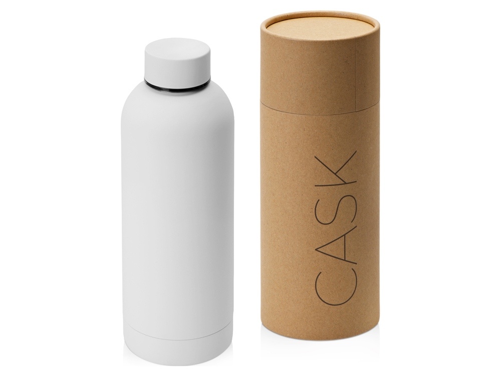 Вакуумная термобутылка Cask Waterline, soft touch, 500 мл, тубус, белый, черный