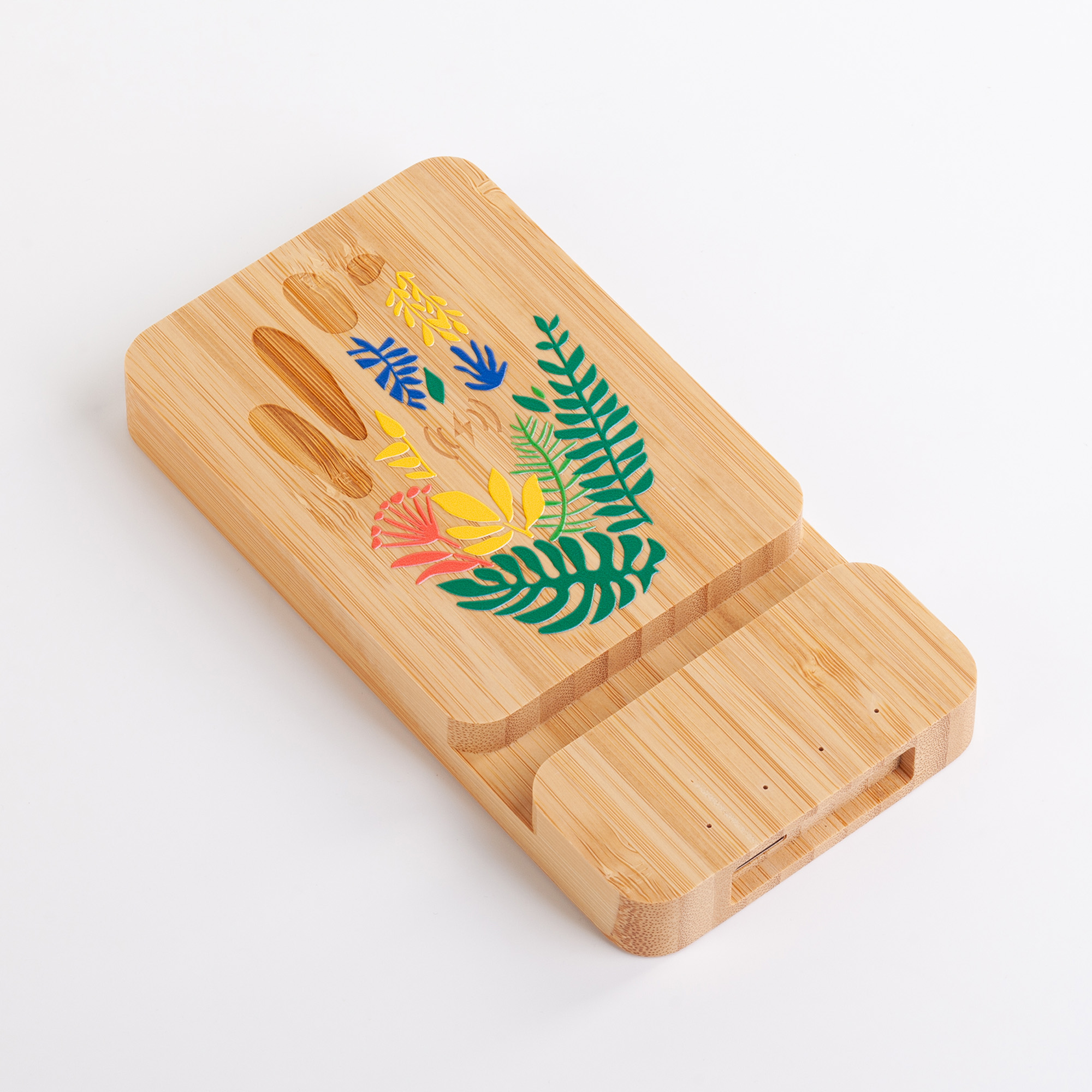 Беспроводное (10W) зарядное устройство "Bamboo Power" 5000 mAh с подставкой под смартфон, бамбук, цвет бежевый