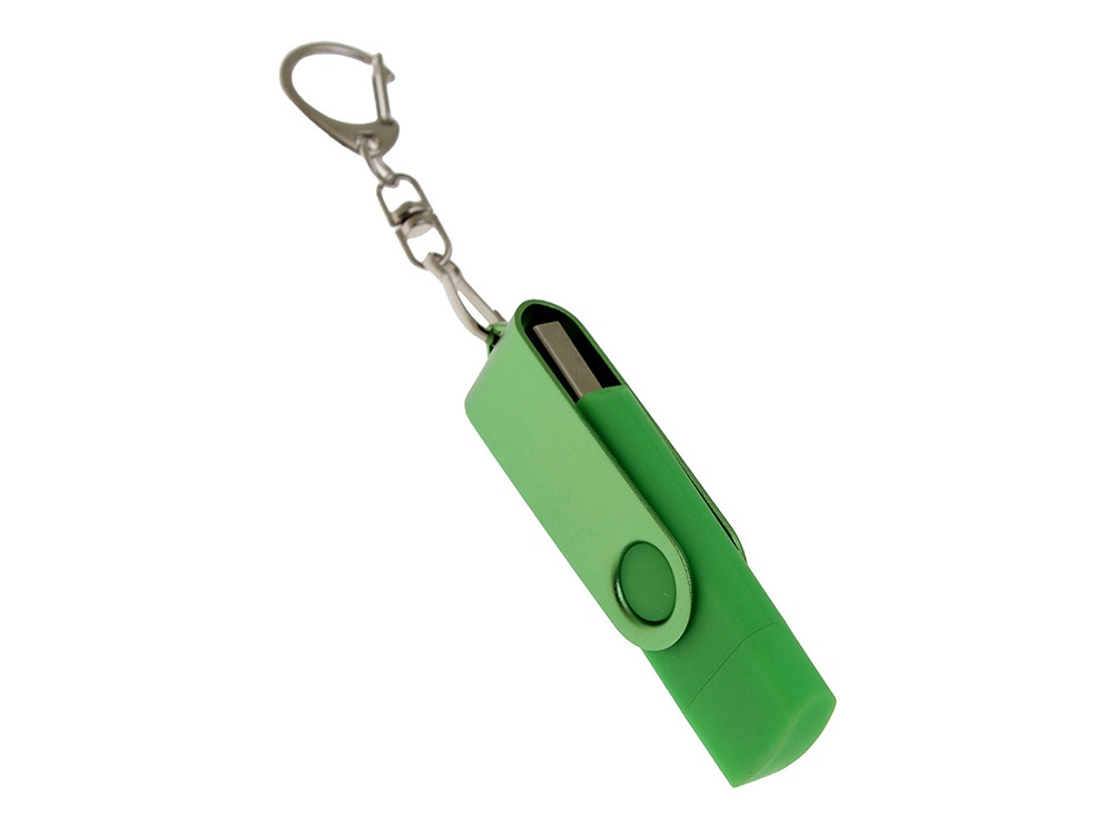 USB-флешка на 32 Гб 2 в 1 поворотный механизм, c дополнительным разъемом Type-C с одноцветным металлическим клипом, зеленый