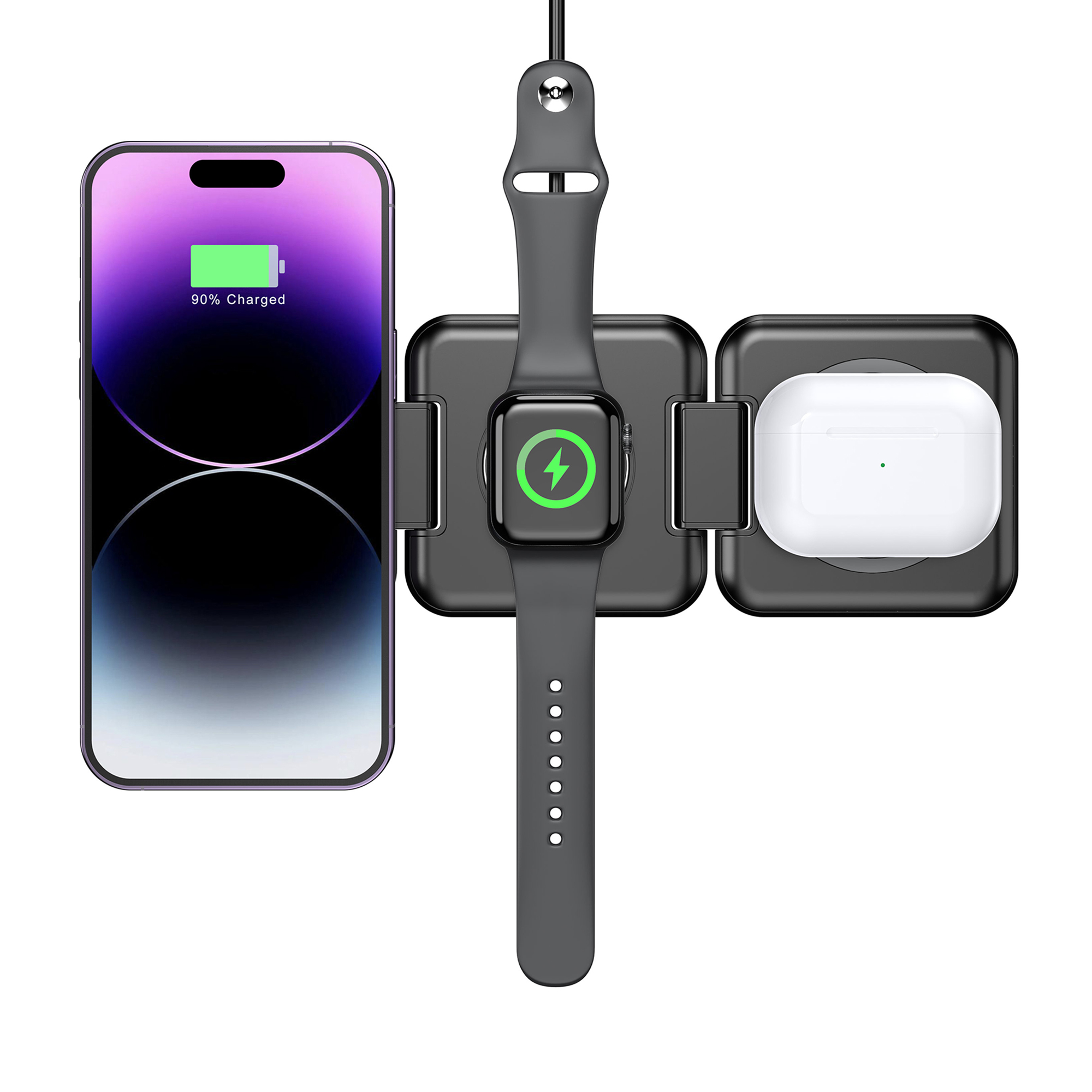 Складная беспроводная (15W) зарядная станция "Flip" с MagSafe, цвет черный