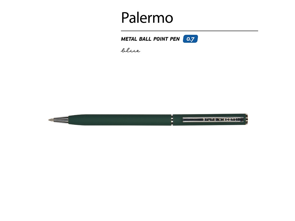 Ручка шариковая автоматическая BrunoVisconti® PALERMO цвет корпуса зеленый, soft-touch, 0.7 мм