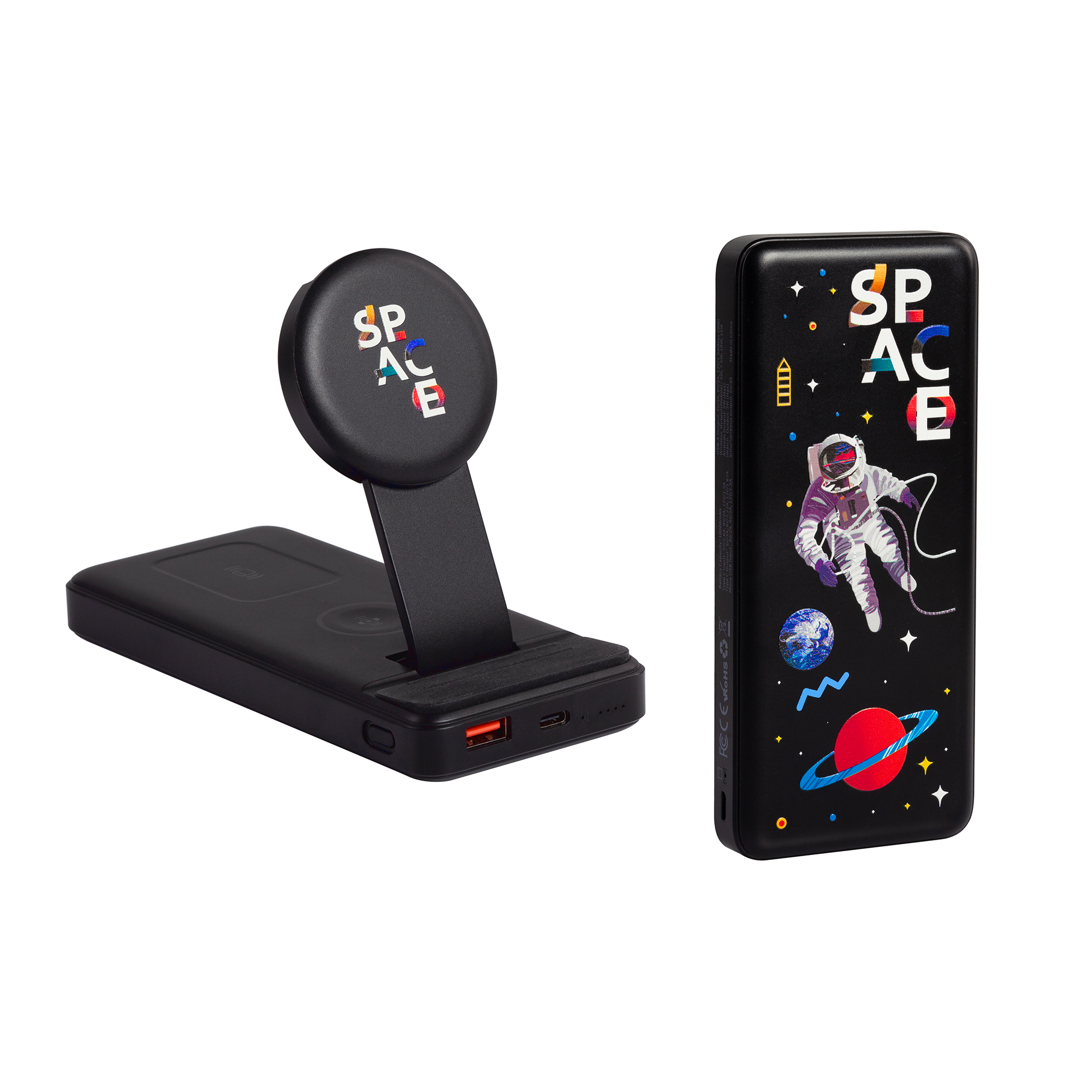 Беспроводная зарядная (20W/15W) станция-пауэрбэнк "Slider" 10000 mAh для смартфонов, наушников, часов, с подвижным зарядным блоком, цвет черный