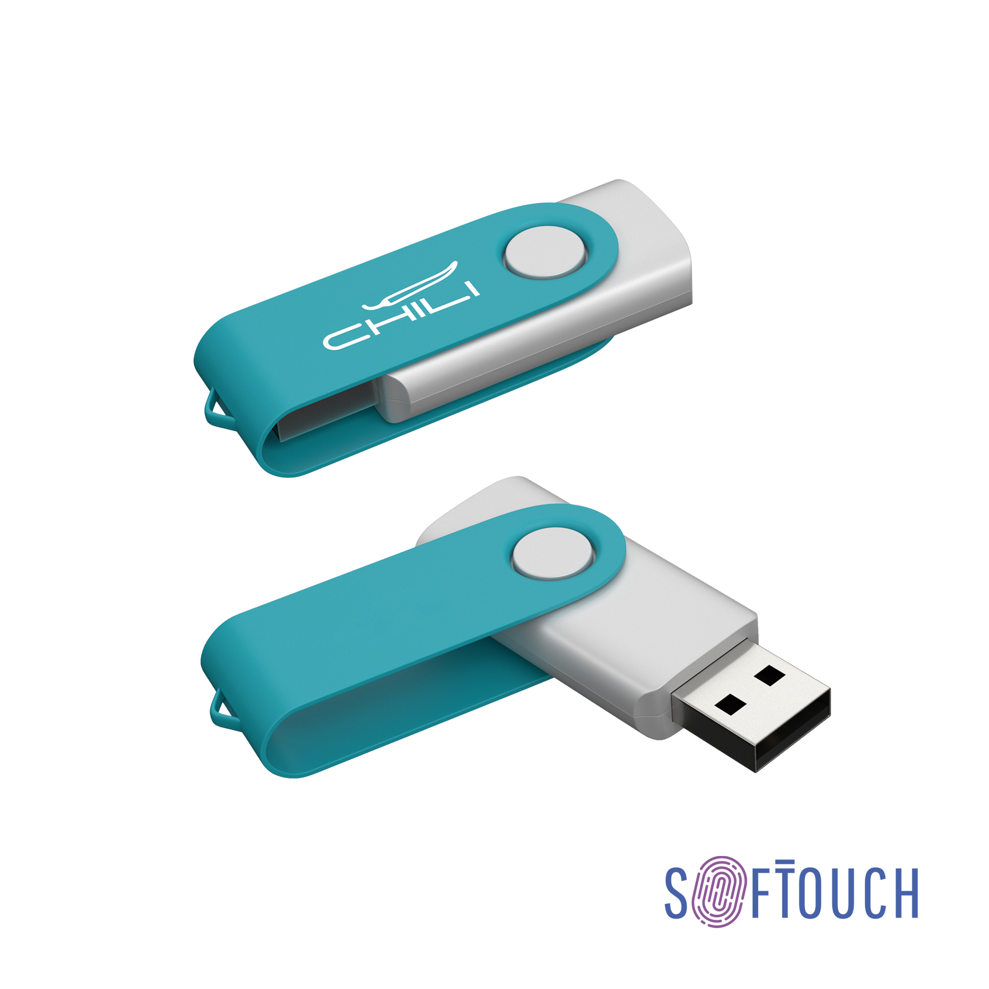 Флеш-карта "Vostok", объем памяти 16GB, покрытие soft touch#, цвет бирюзовый