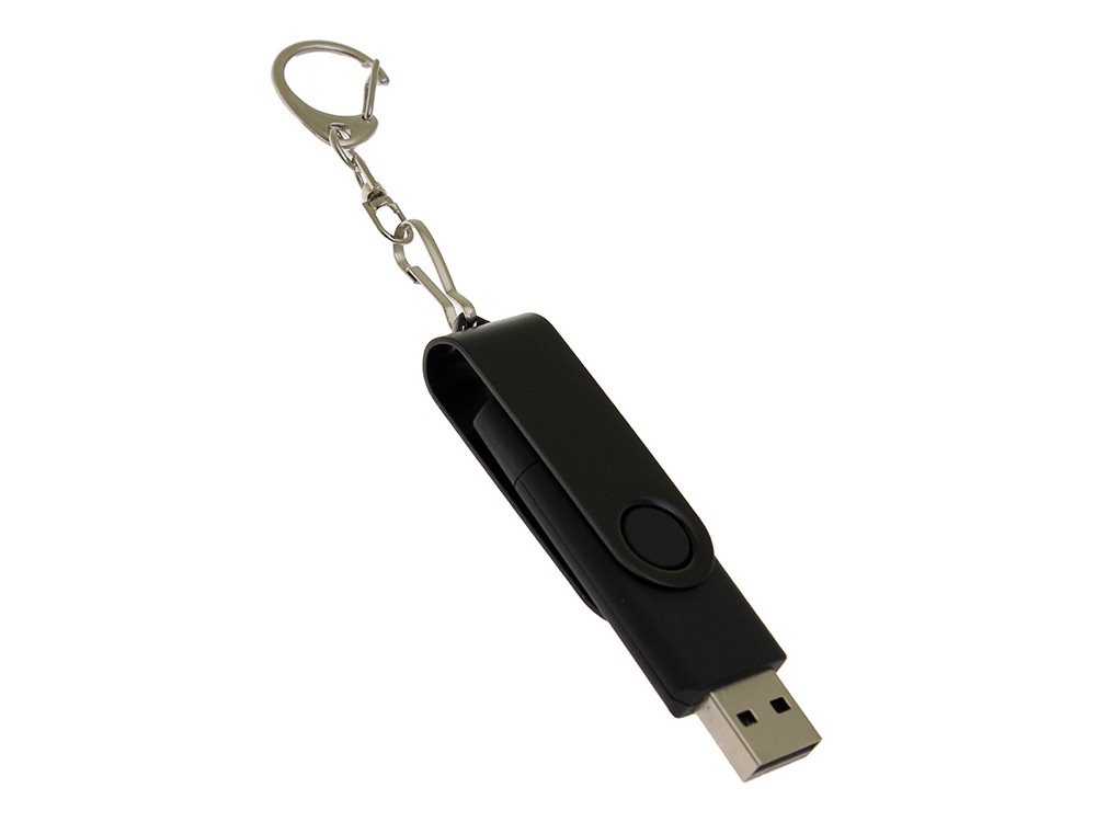 USB-флешка на 128 Гб 2 в 1 поворотный механизм, c дополнительным разъемом Type-C с одноцветным металлическим клипом, черный