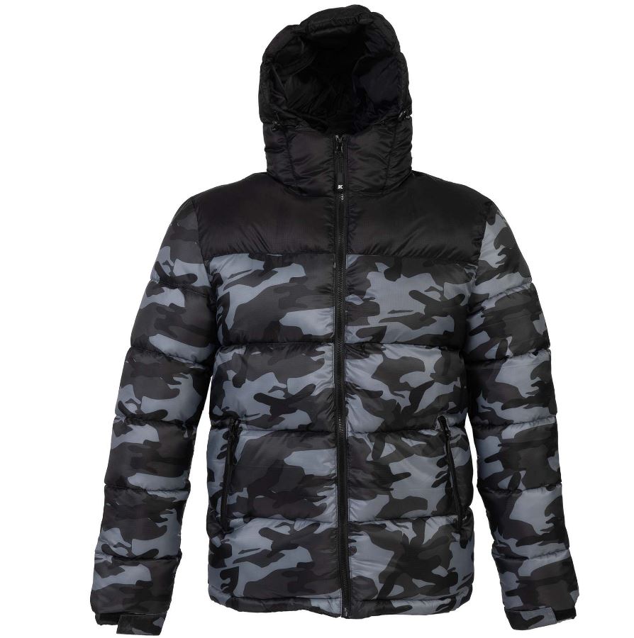 Куртка мужская "SIBERIA", камуфляж серый, чёрный, 2XL, 100% нейлон 40г/м2, наполнитель: 100% полиэстер, 530 г/м2