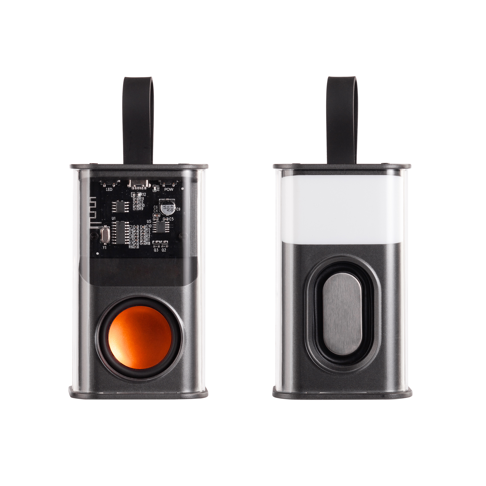 Bluetooth колонка "Hi-Fi" 5Вт с разноцветной подсветкой и прозрачным корпусом, цвет черный с оранжевым