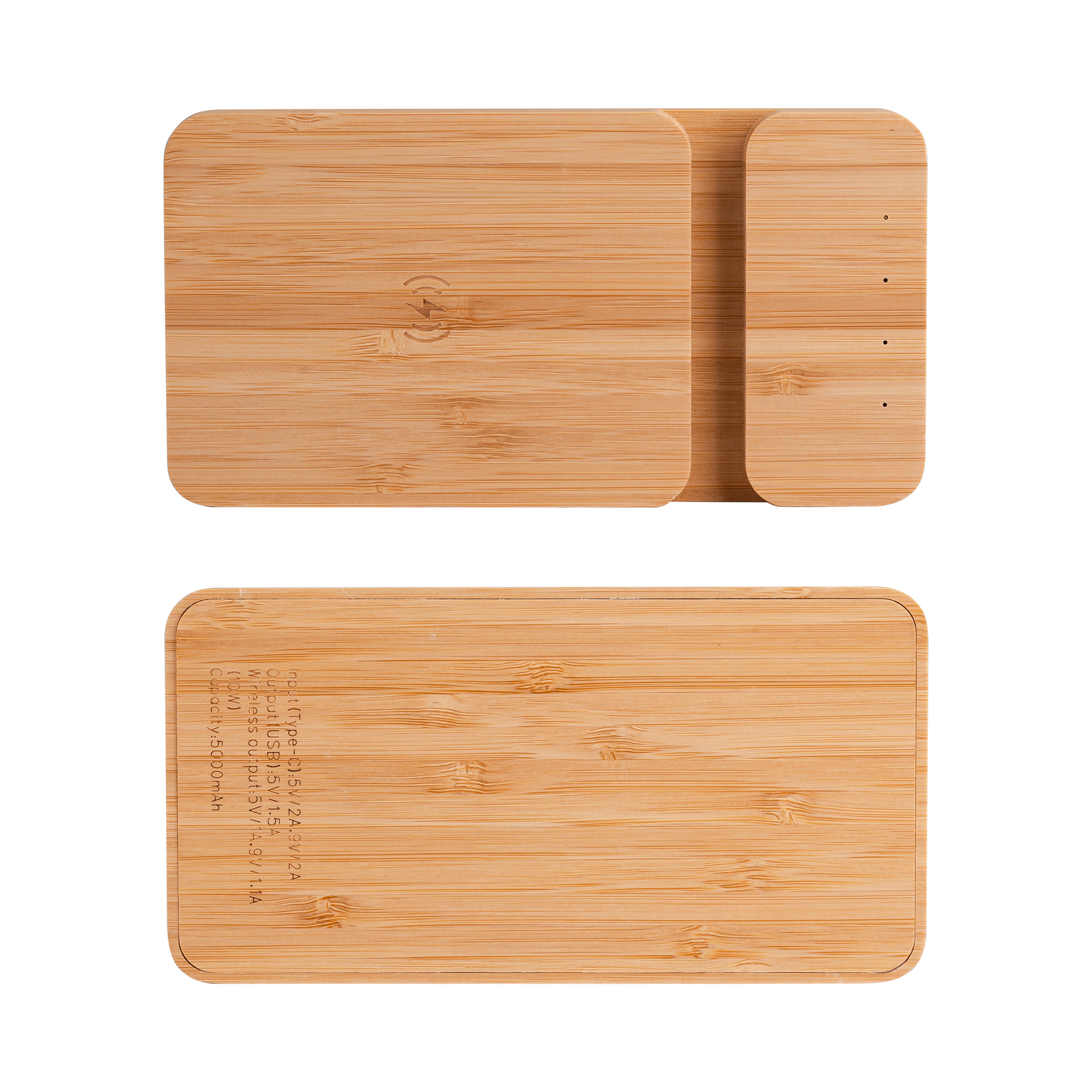 Беспроводное (10W) зарядное устройство "Bamboo Power" 5000 mAh с подставкой под смартфон, бамбук, цвет бежевый