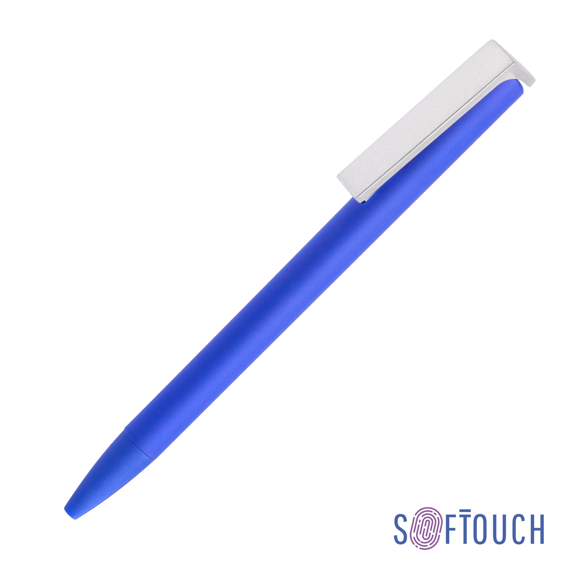 Ручка шариковая "Clive" покрытие soft touch, цвет синий с серебристым