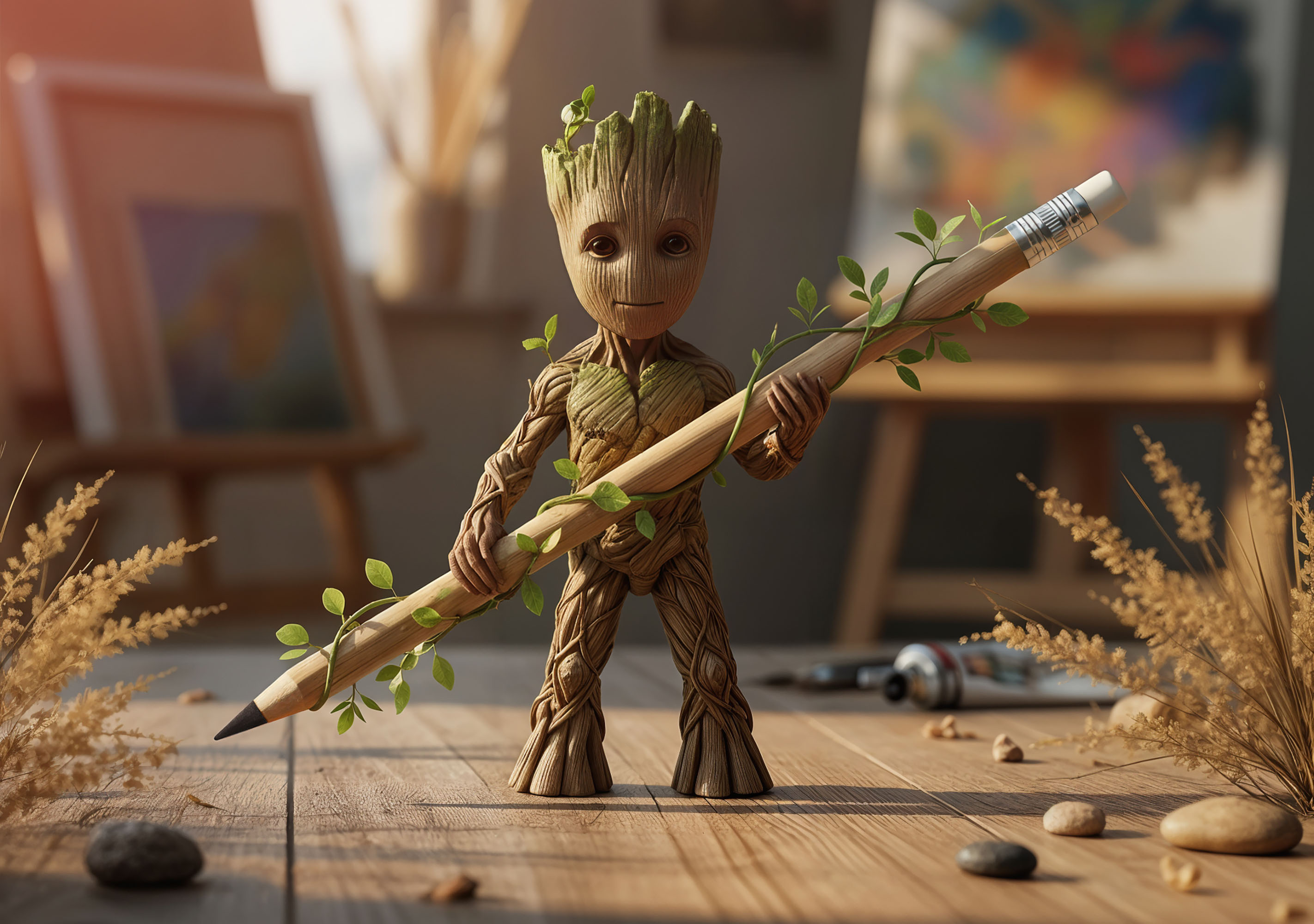 Вечный карандаш "Groot" с ластиком, бамбук, цвет бежевый