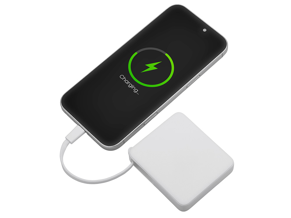 Внешний аккумулятор со встроенным кабелем USB-C Дэнси, 5000 мАч, белый