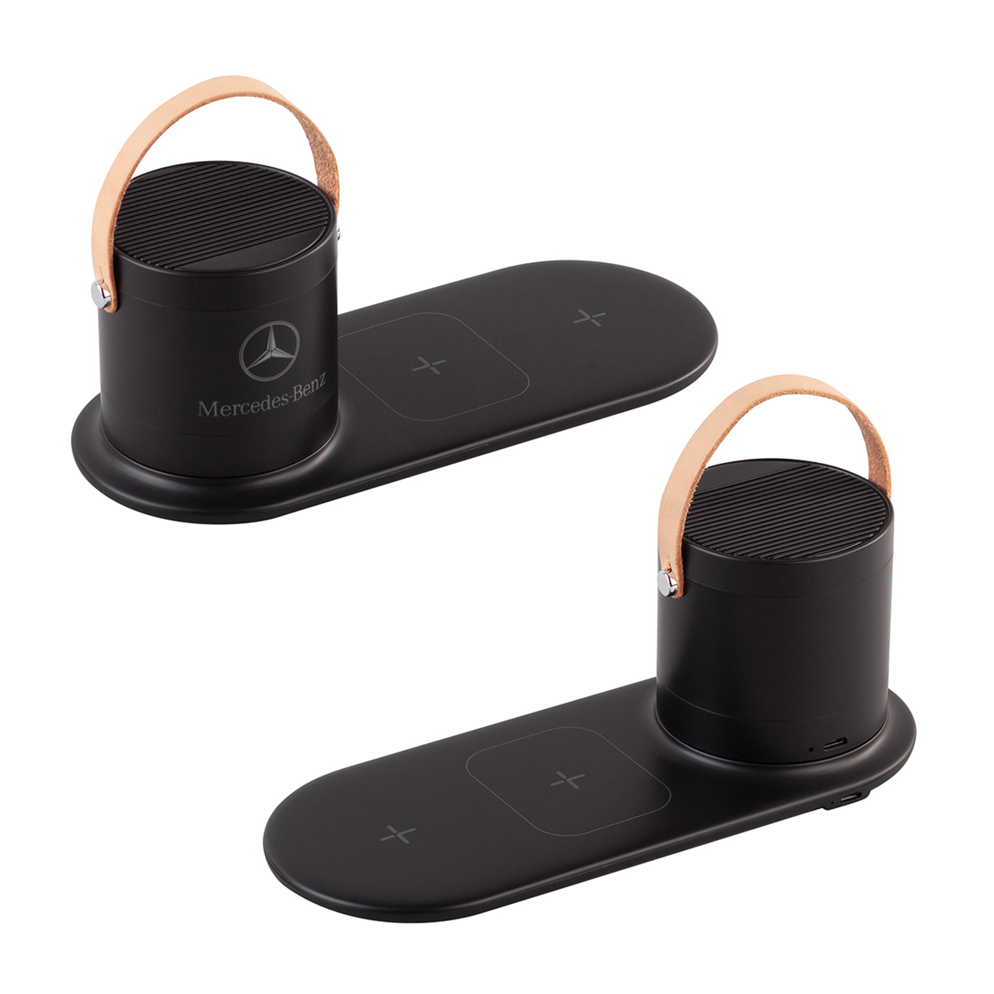 Настольная беспроводная (15W) зарядная станция "Blacksmith" с bluetooth колонкой с подсветкой логотипа, цвет черный
